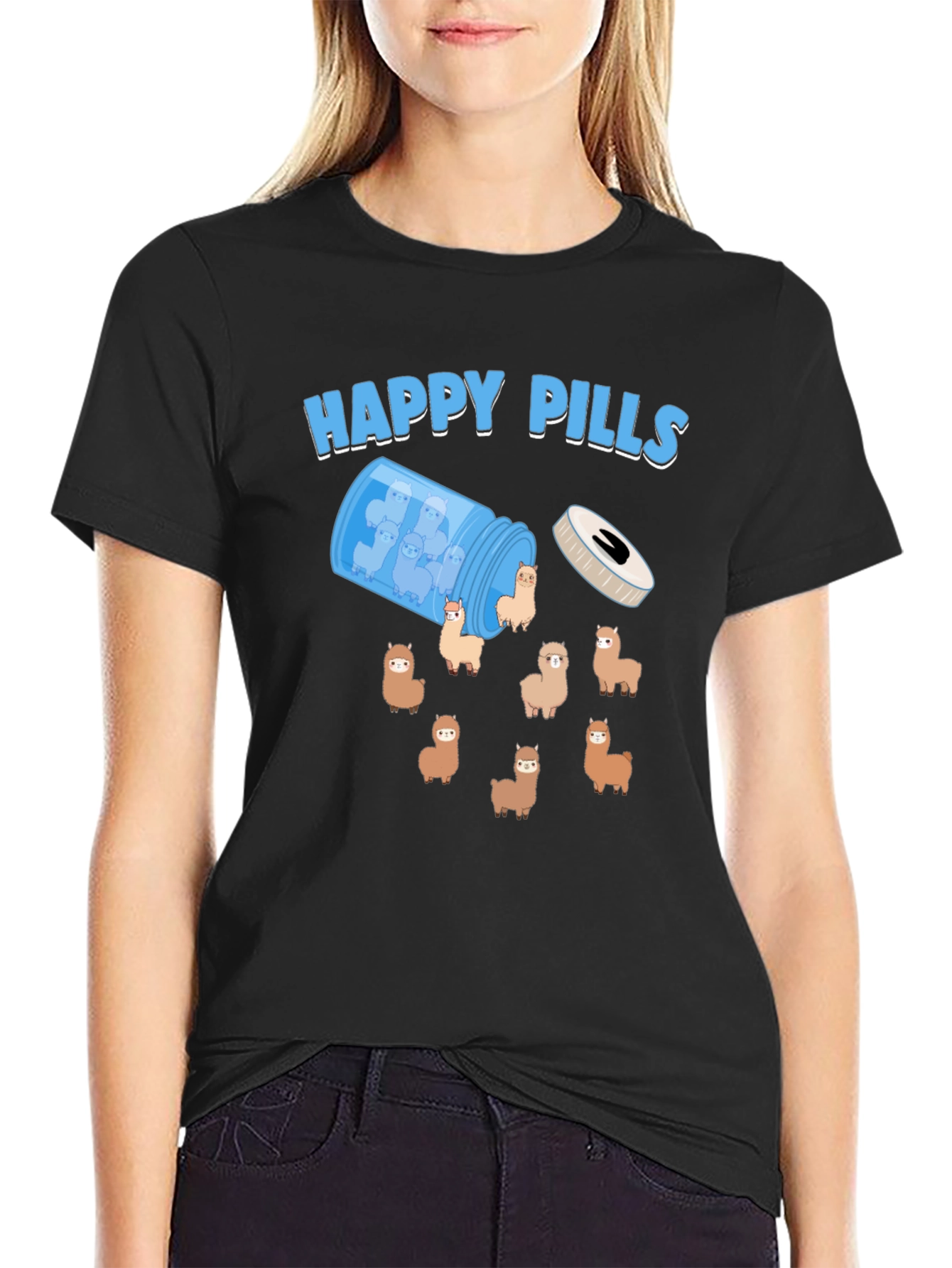 Happy Pills Alpaca T-Shirt - Cute & Quirky Design