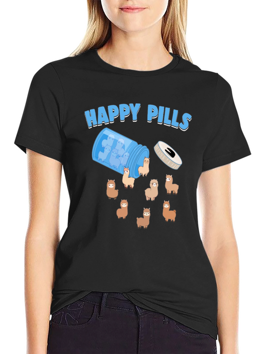 Happy Pills Alpaca T-Shirt - Cute & Quirky Design