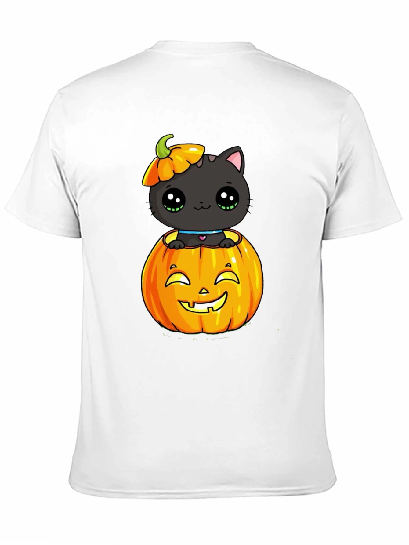 Halloween Cat in Pumpkin Black T-Shirt