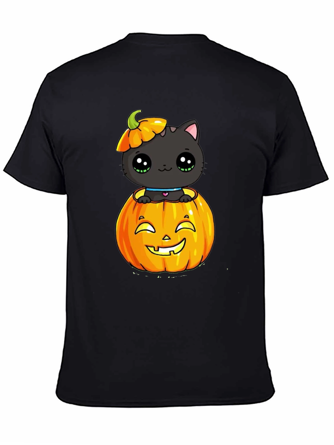 Halloween Cat in Pumpkin Black T-Shirt