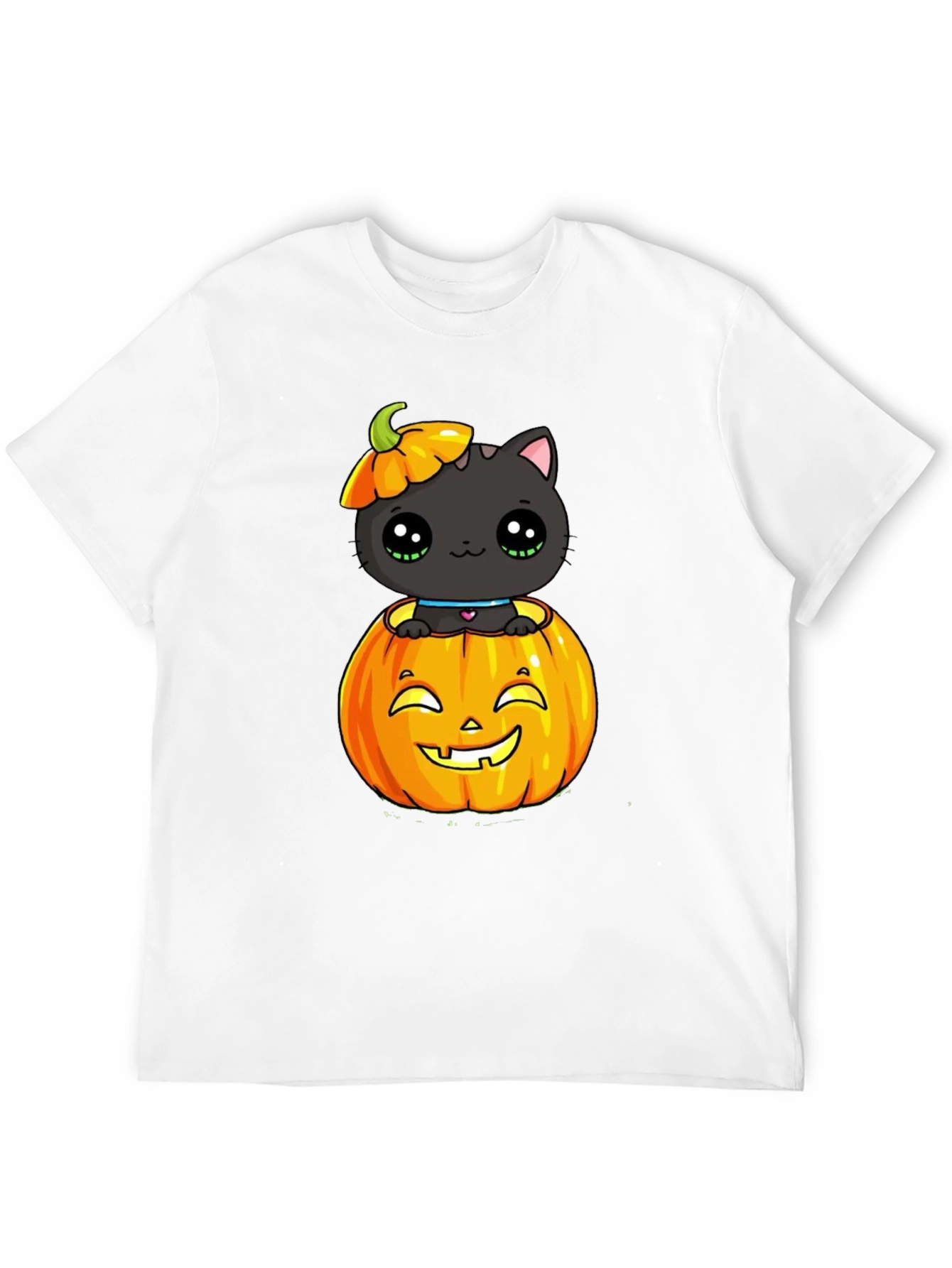Halloween Cat in Pumpkin Black T-Shirt