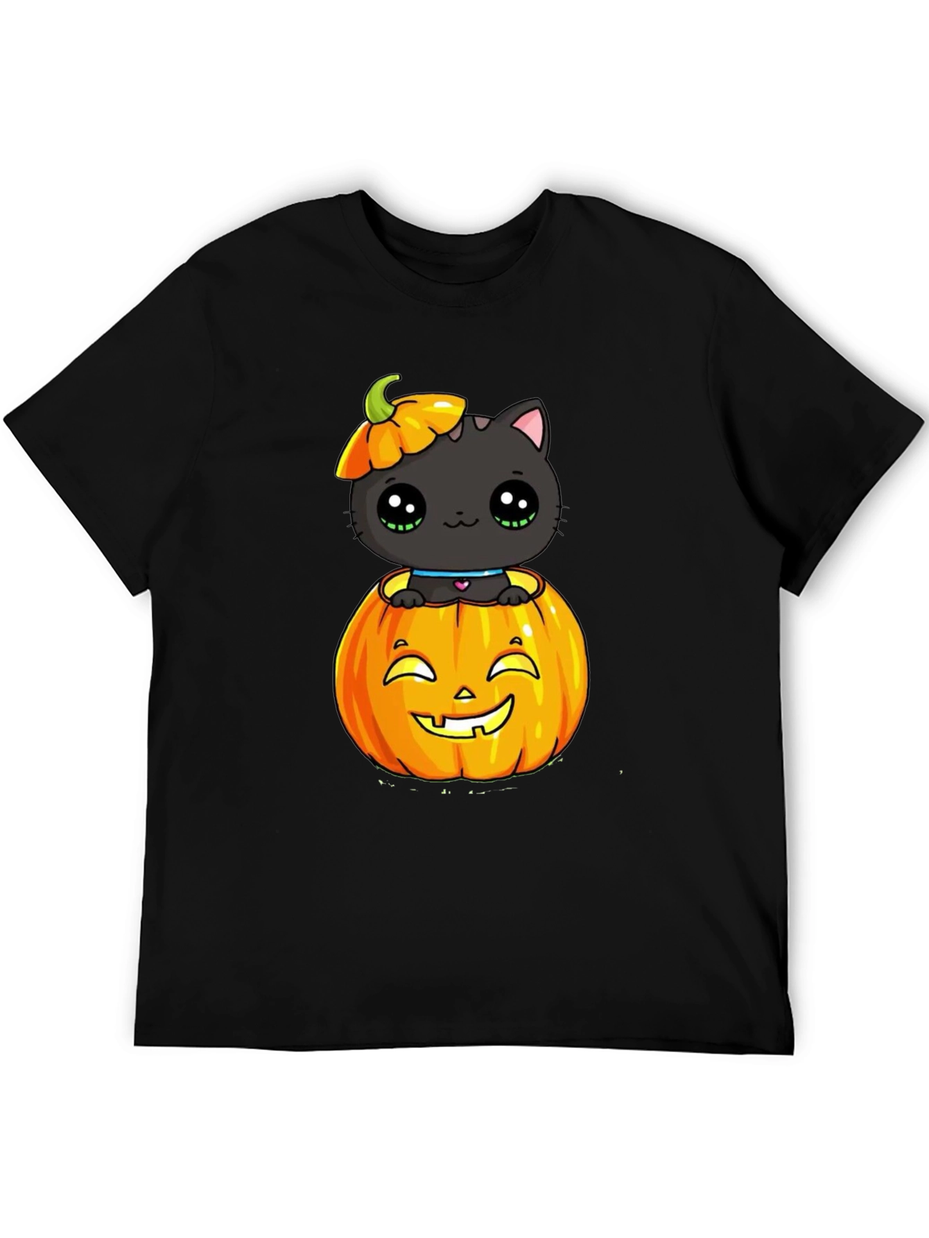 Halloween Cat in Pumpkin Black T-Shirt