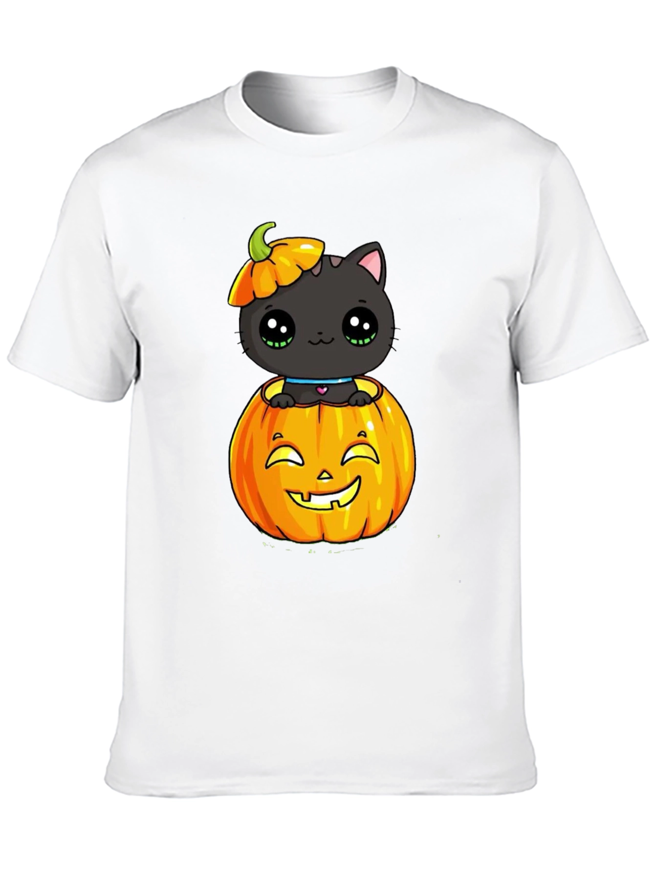 Halloween Cat in Pumpkin Black T-Shirt