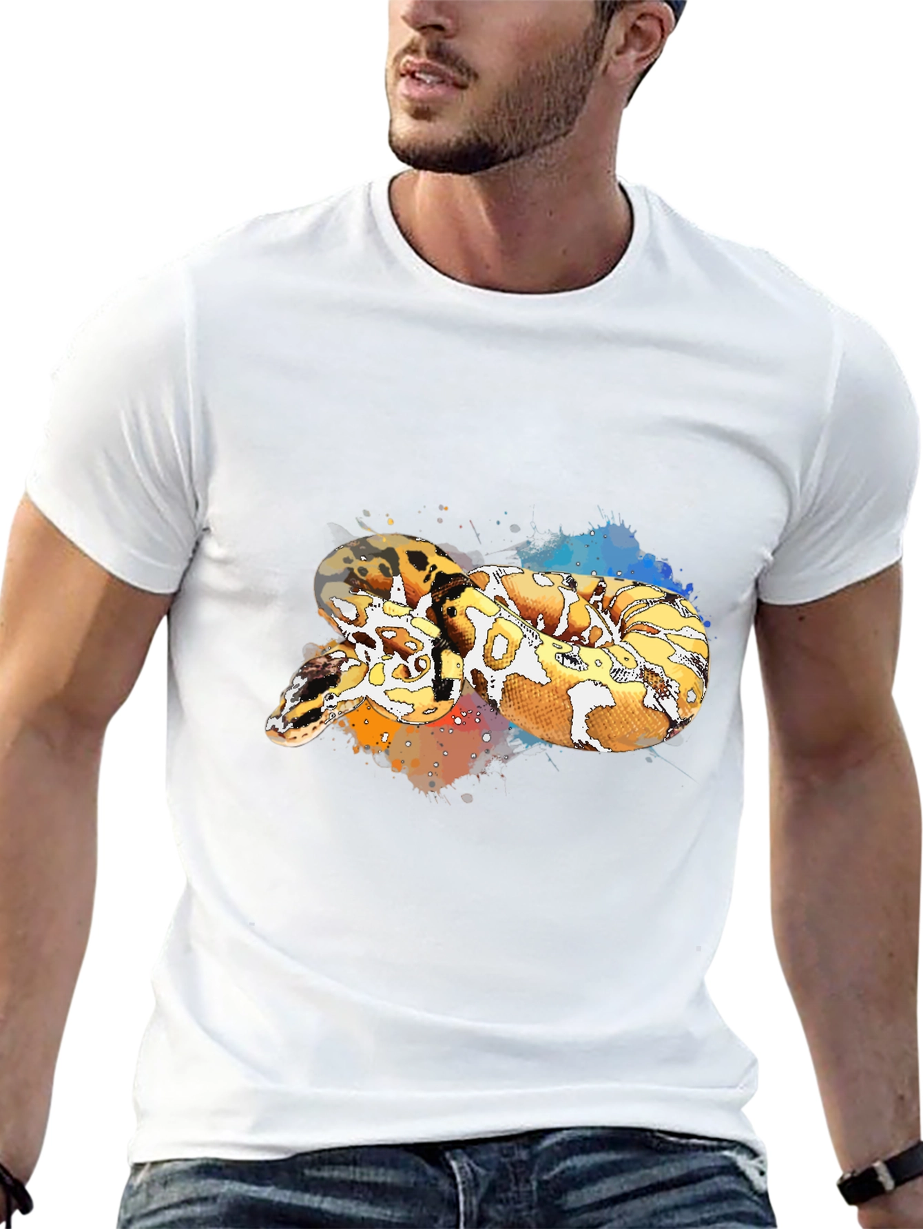 Snake Print Black T-Shirt - Stylish Reptile Tee