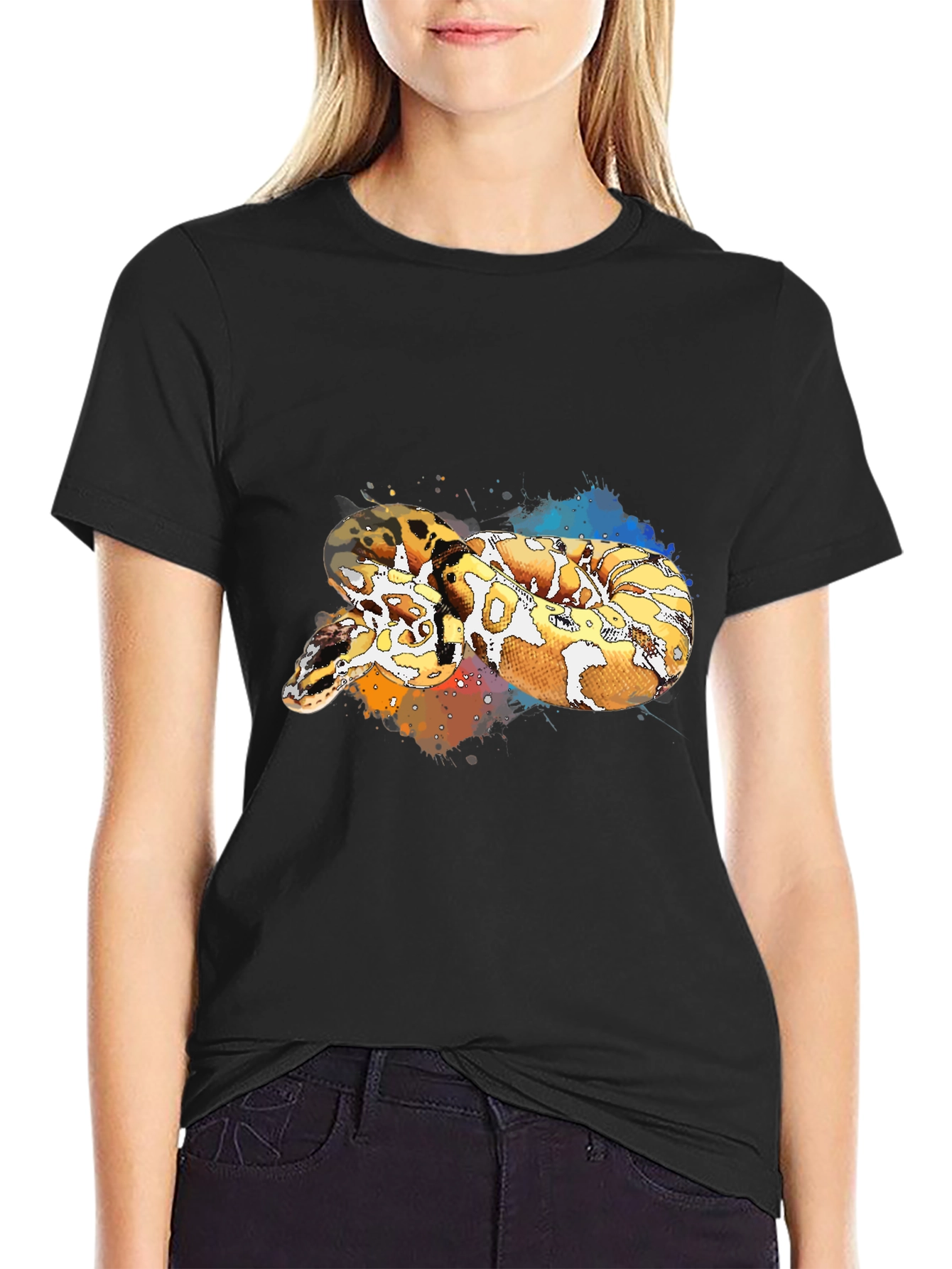 Snake Print Black T-Shirt - Stylish Reptile Tee