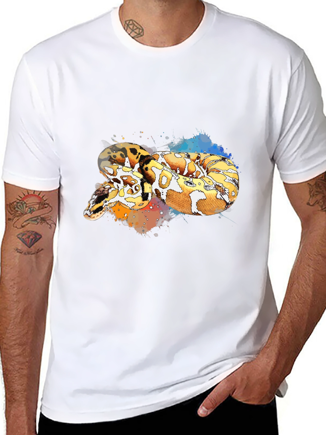 Snake Print Black T-Shirt - Stylish Reptile Tee
