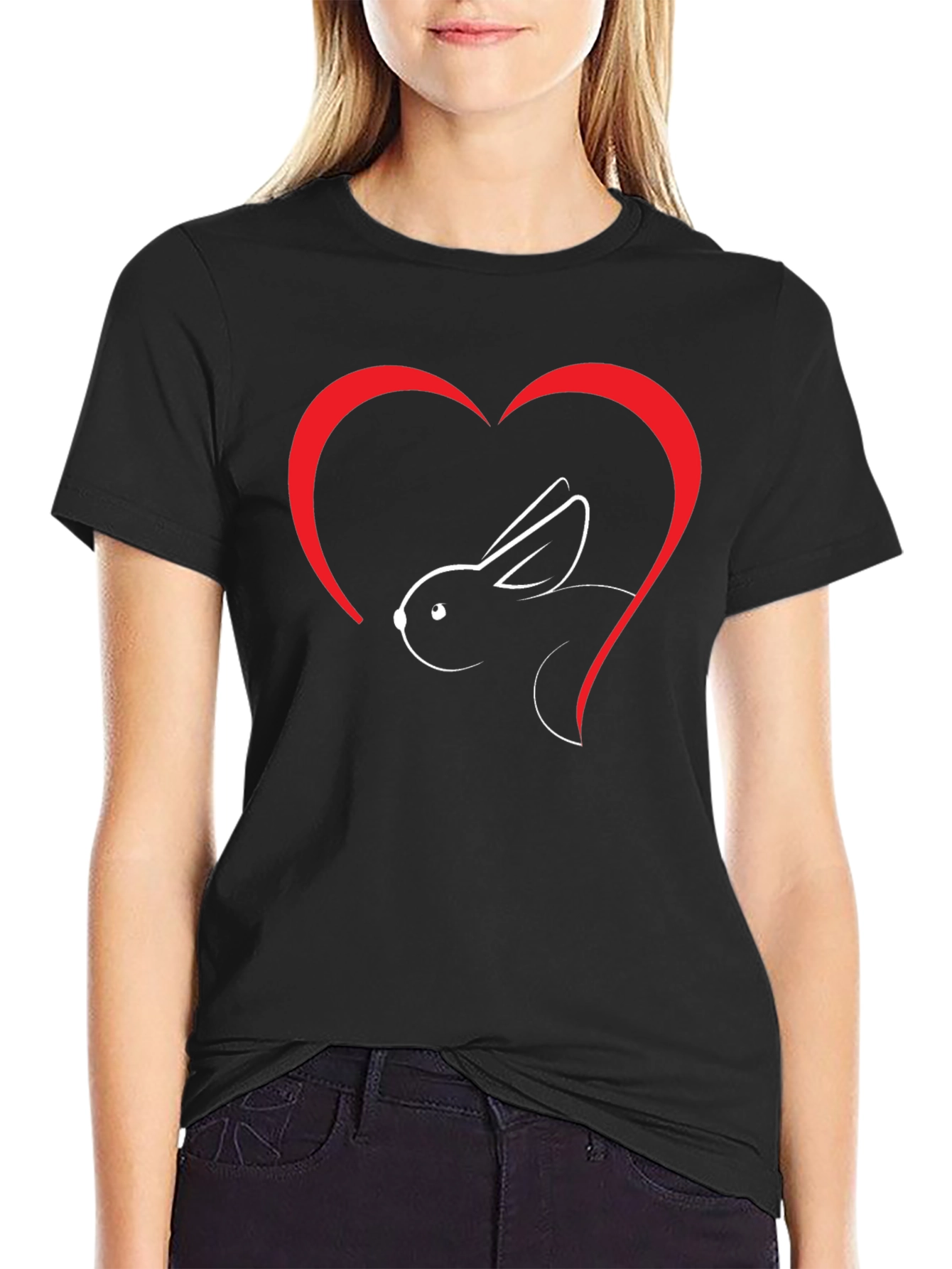 Rabbit Heart Graphic T-Shirt - Black