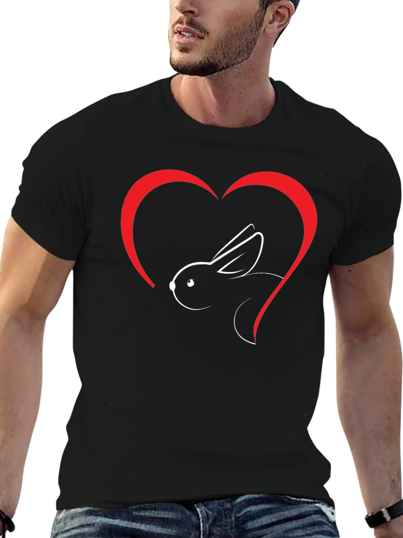 Rabbit Heart Graphic T-Shirt - Black