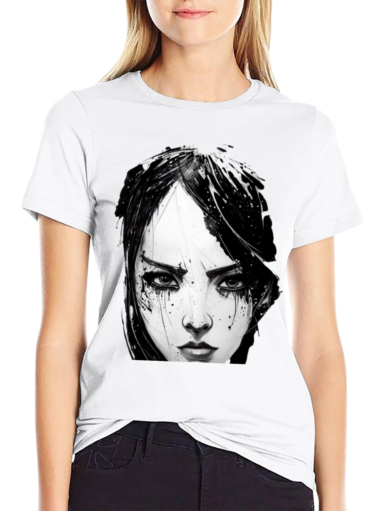 Emo Girl Portrait Black T-Shirt