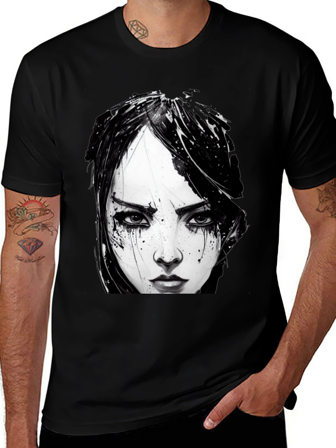 Emo Girl Portrait Black T-Shirt