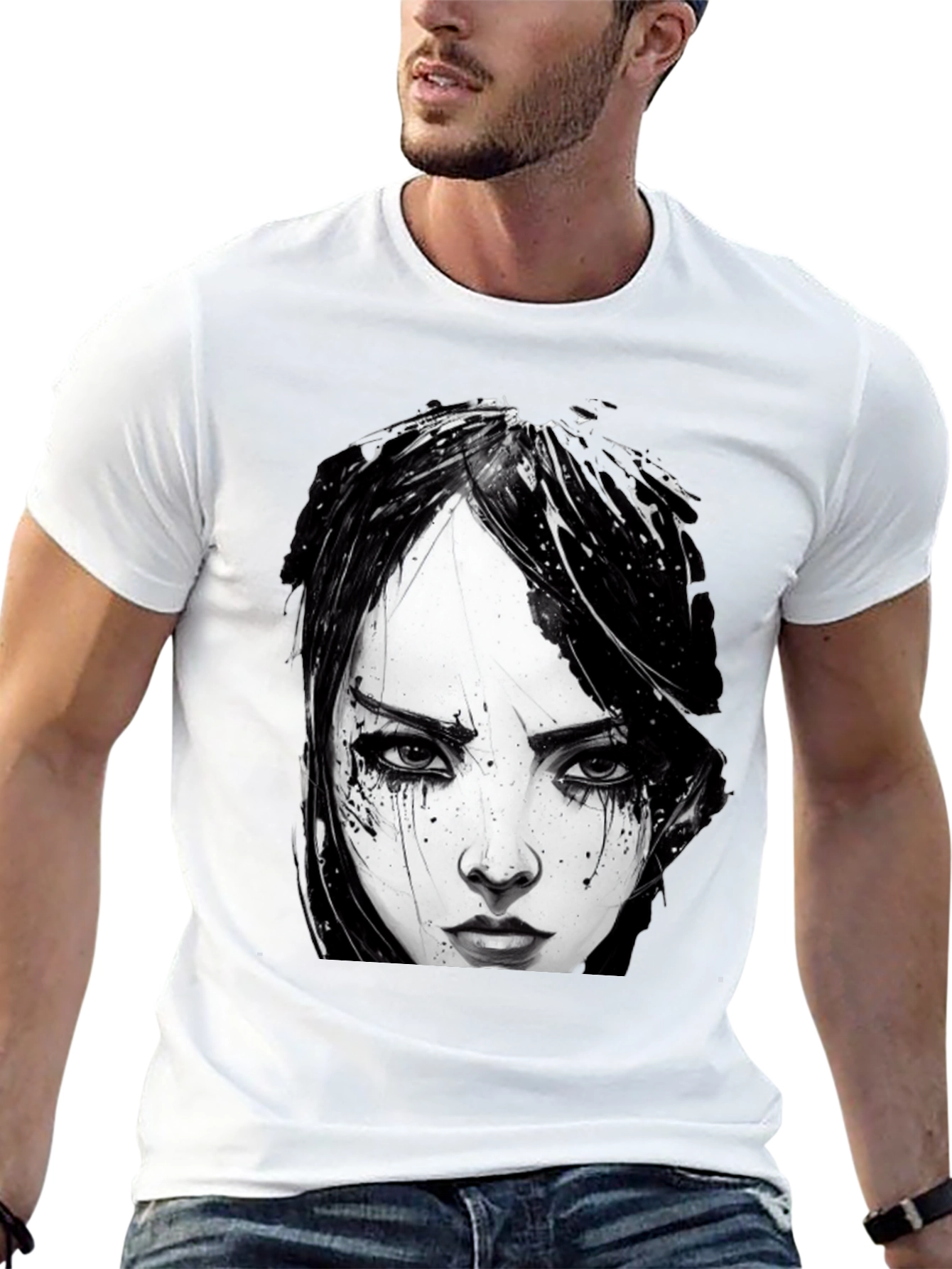 Emo Girl Portrait Black T-Shirt
