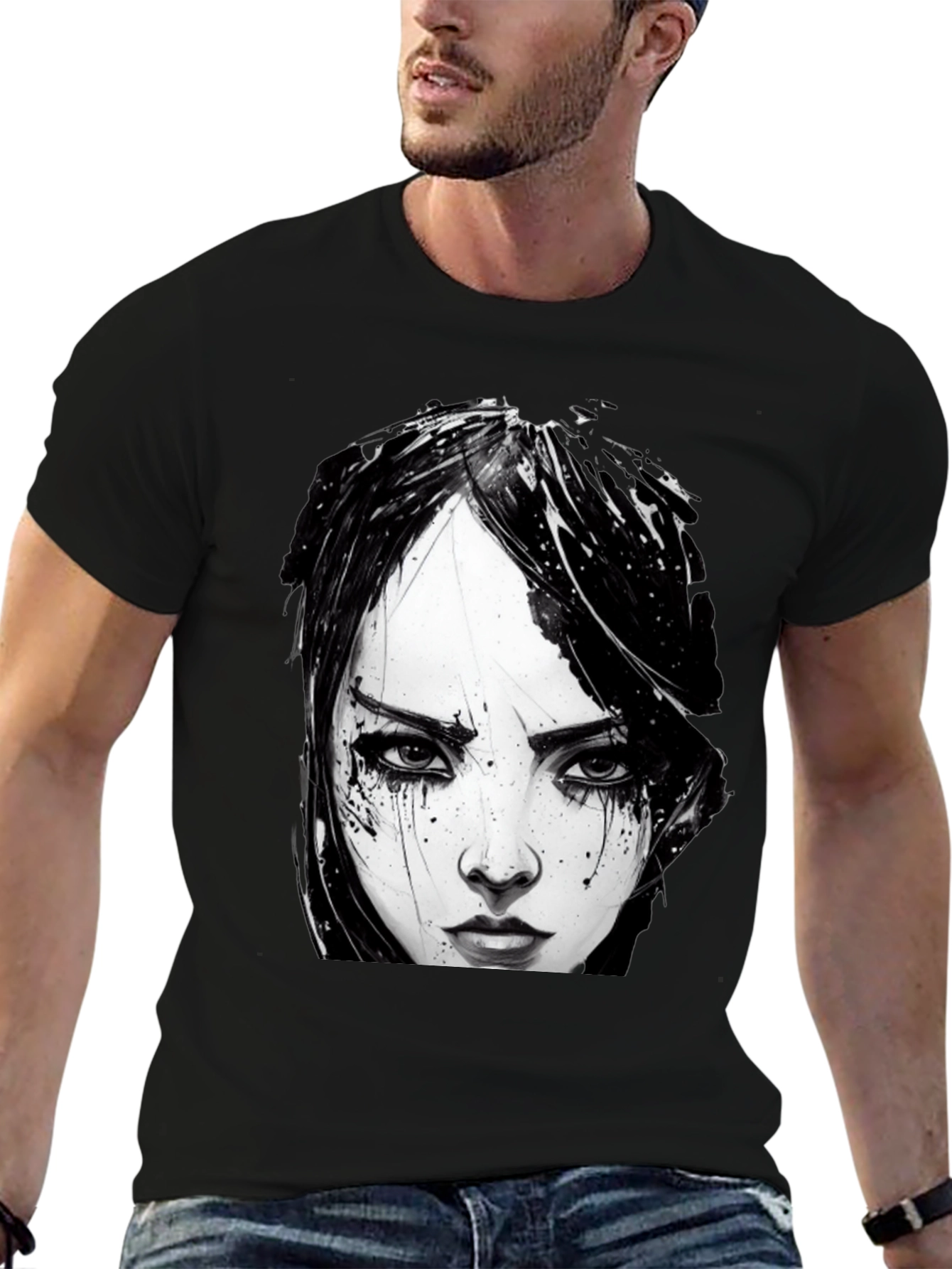 Emo Girl Portrait Black T-Shirt