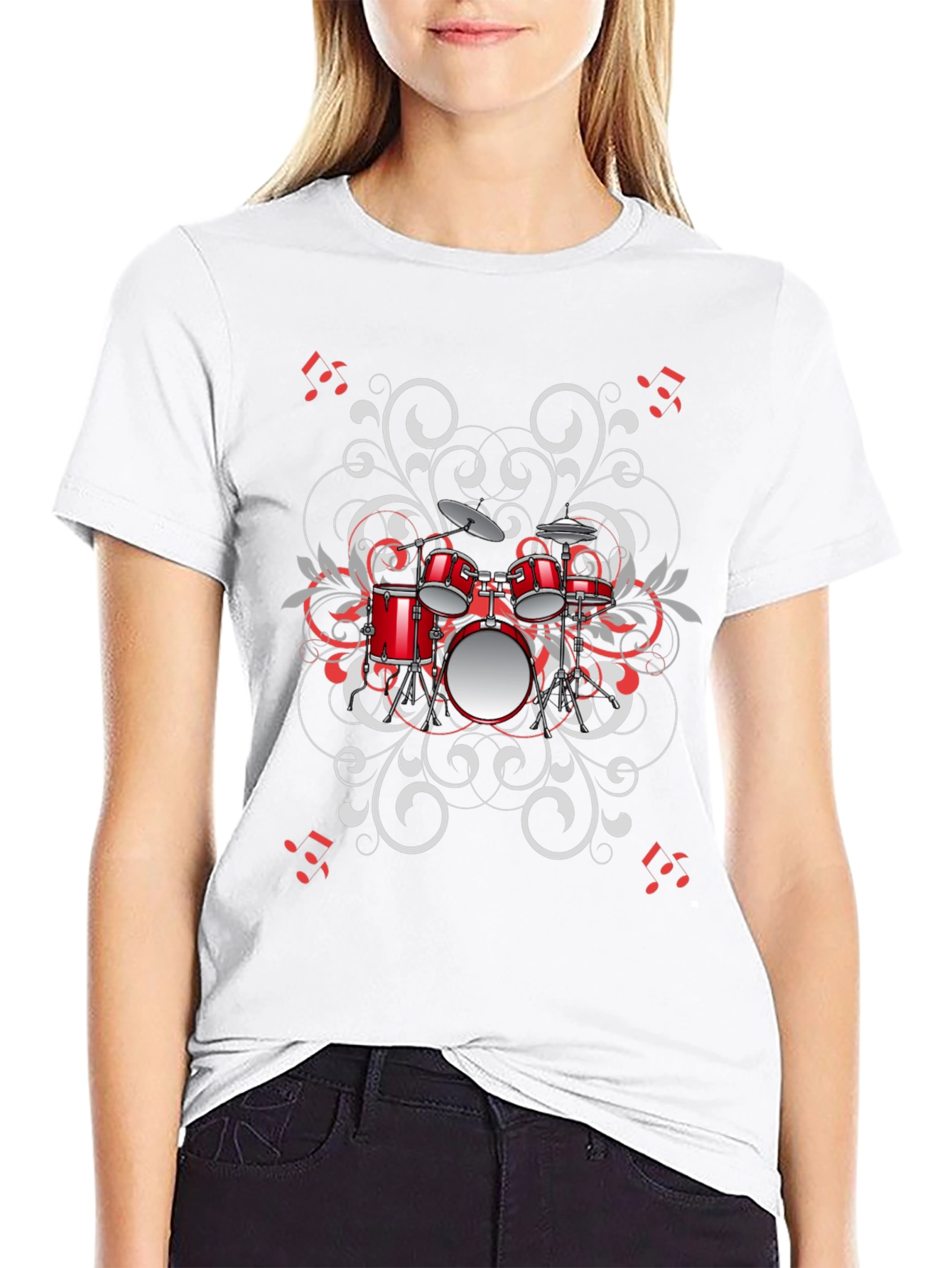 Drum Set Graphic Tee - Black Music Lover Shirt