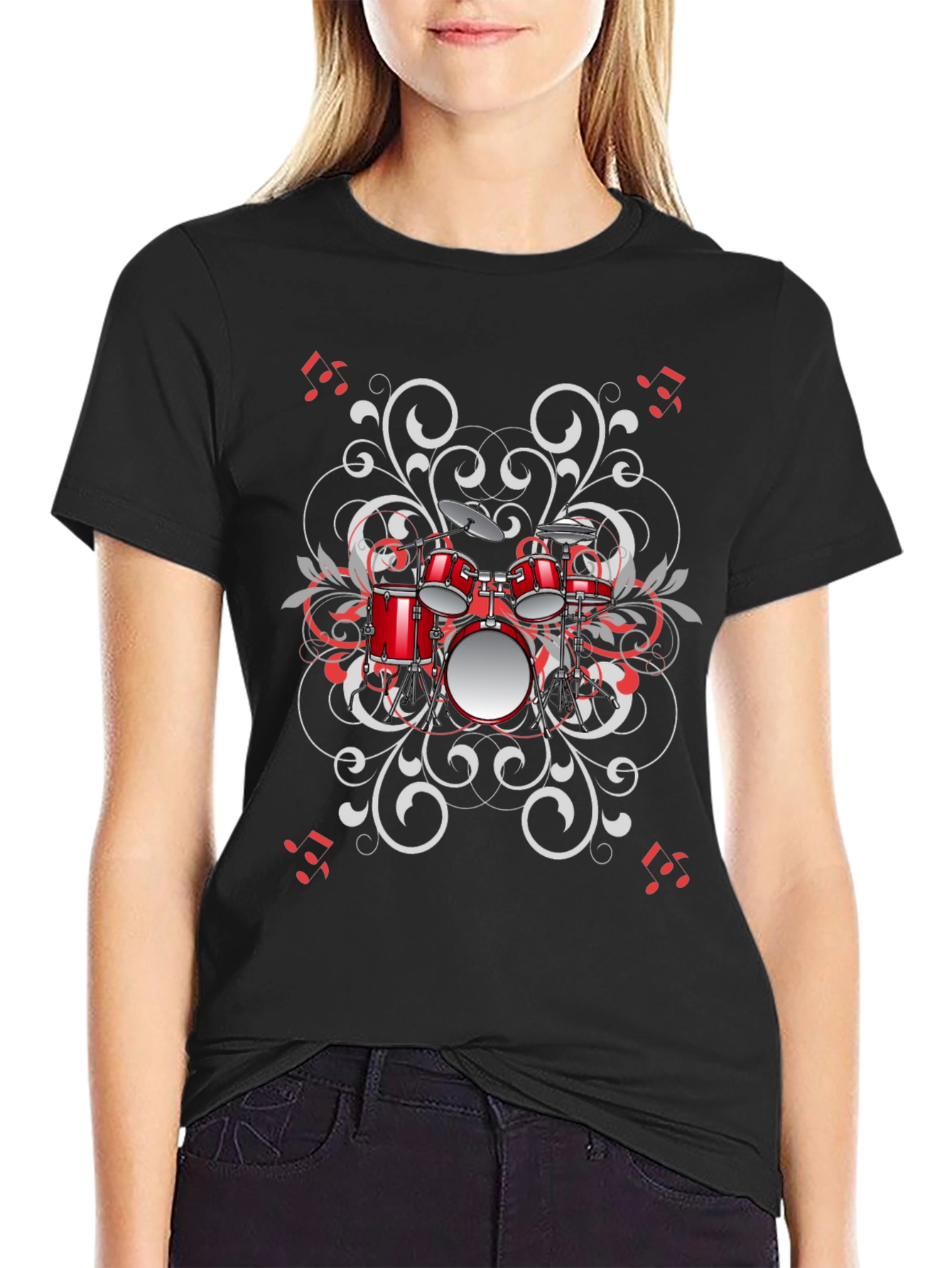 Drum Set Graphic Tee - Black Music Lover Shirt