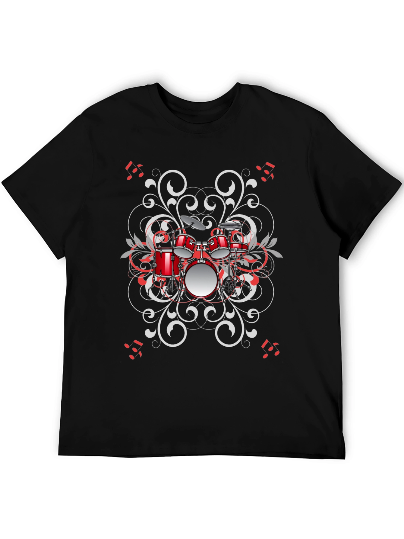 Drum Set Graphic Tee - Black Music Lover Shirt
