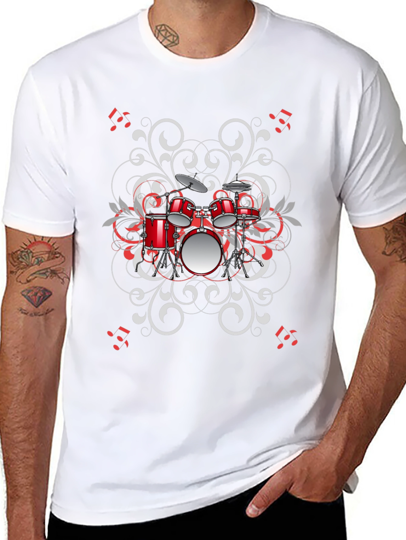 Drum Set Graphic Tee - Black Music Lover Shirt