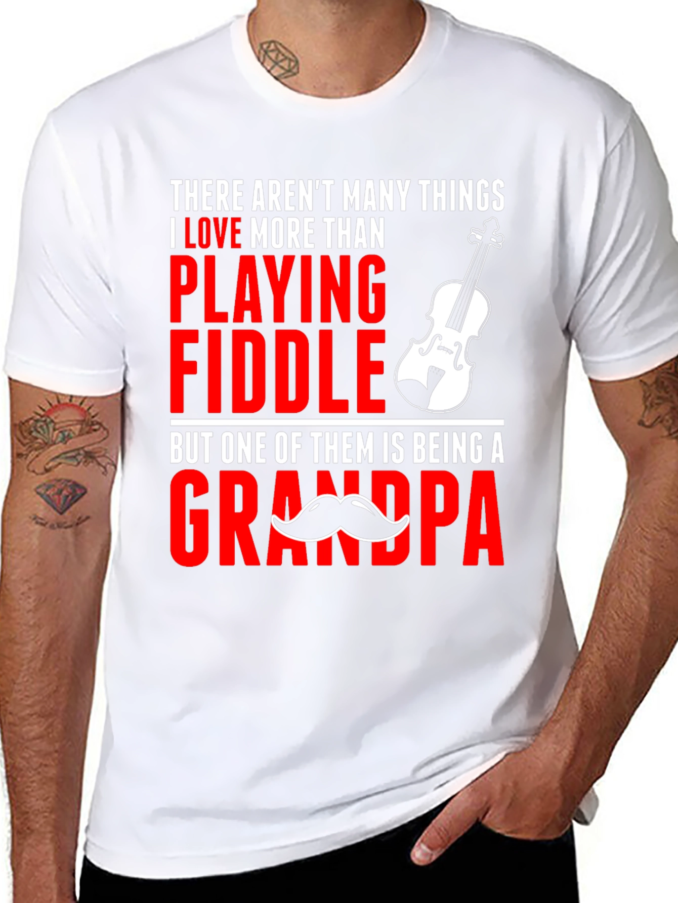 Fiddle Playing Grandpa T-Shirt | Novelty Musician Grandfather Tee