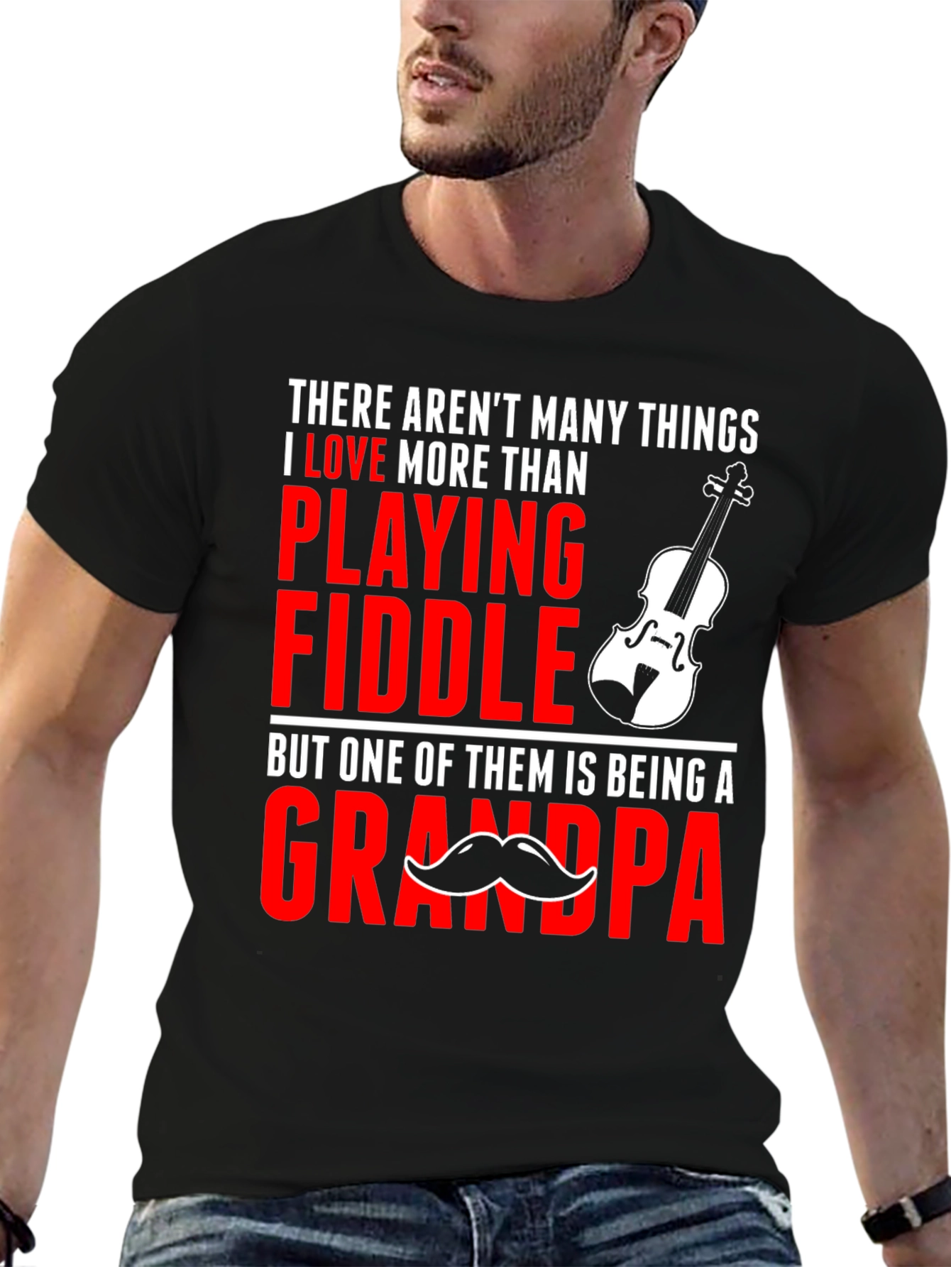 Fiddle Playing Grandpa T-Shirt | Novelty Musician Grandfather Tee