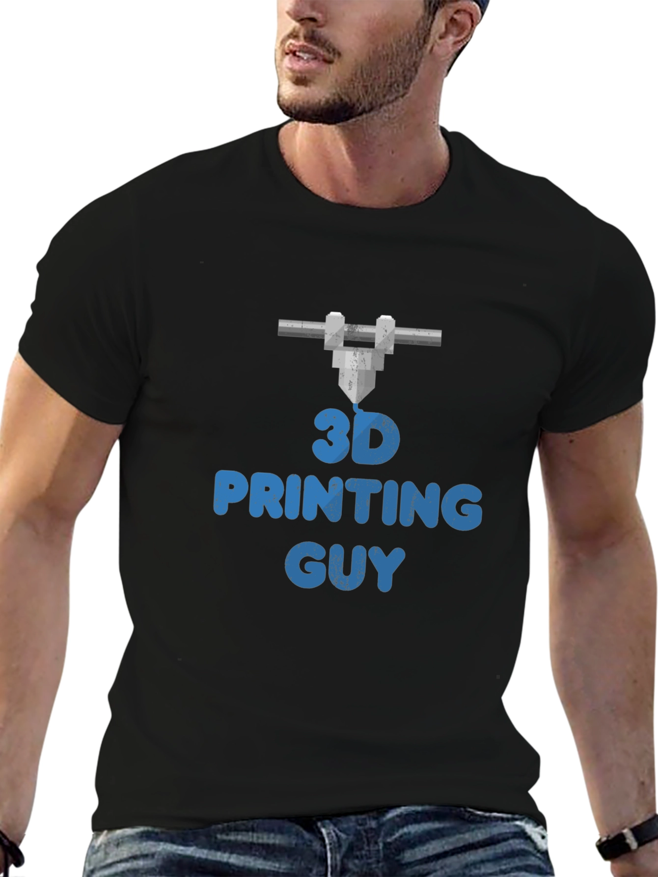 3D Printing Guy Graphic Tee - Black Casual T-Shirt