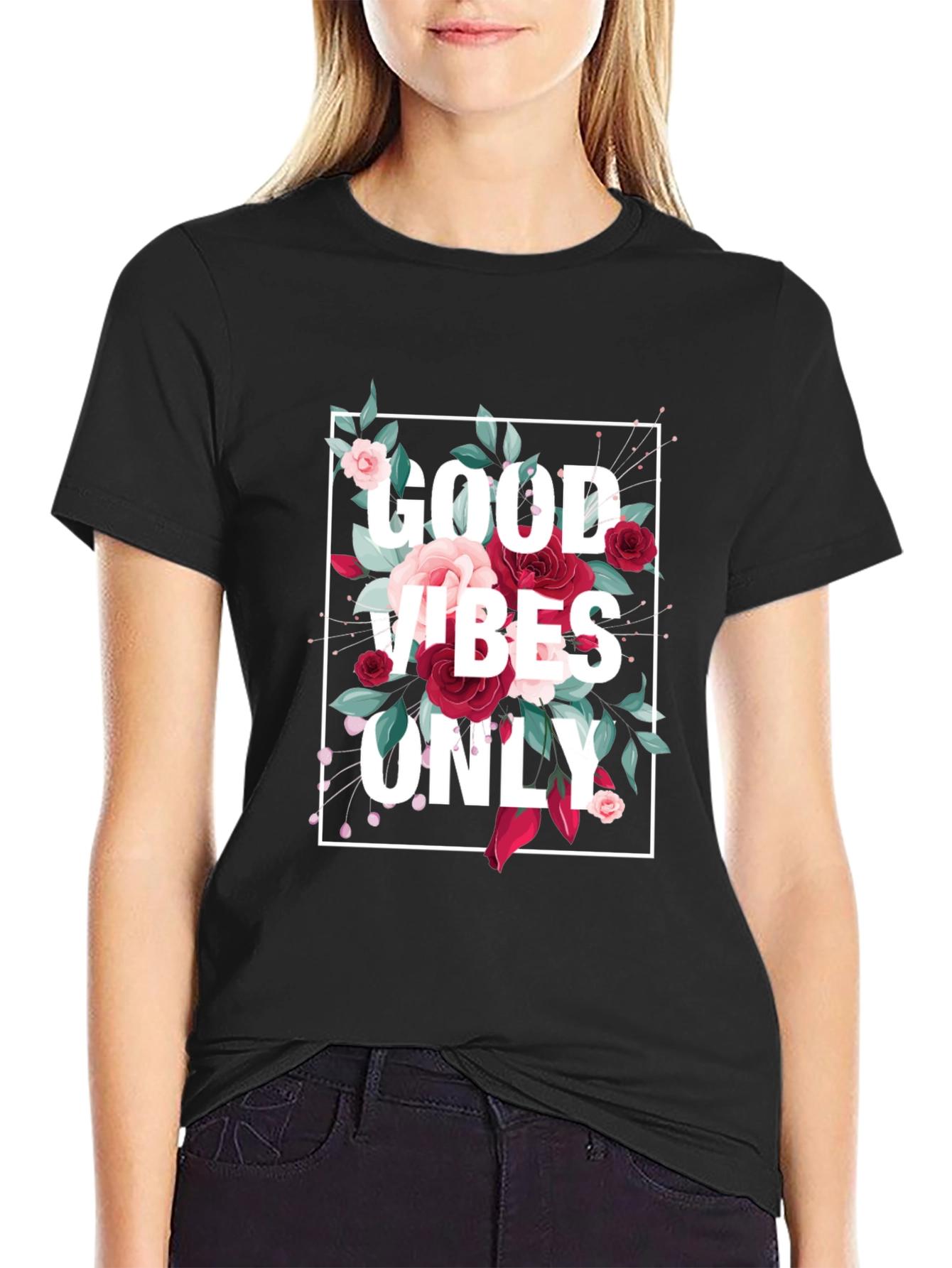 Good Vibes Only Floral Graphic T-Shirt