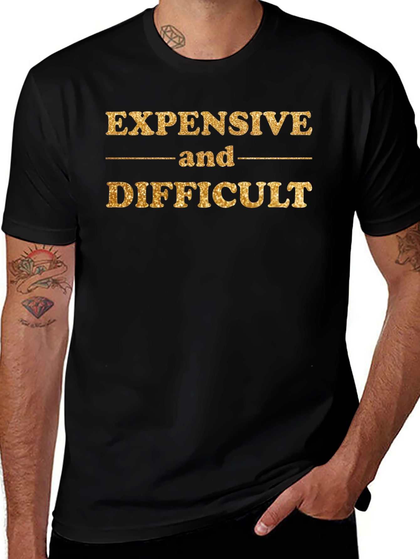 Expensive and Difficult Graphic Tee - Gold Glitter Print