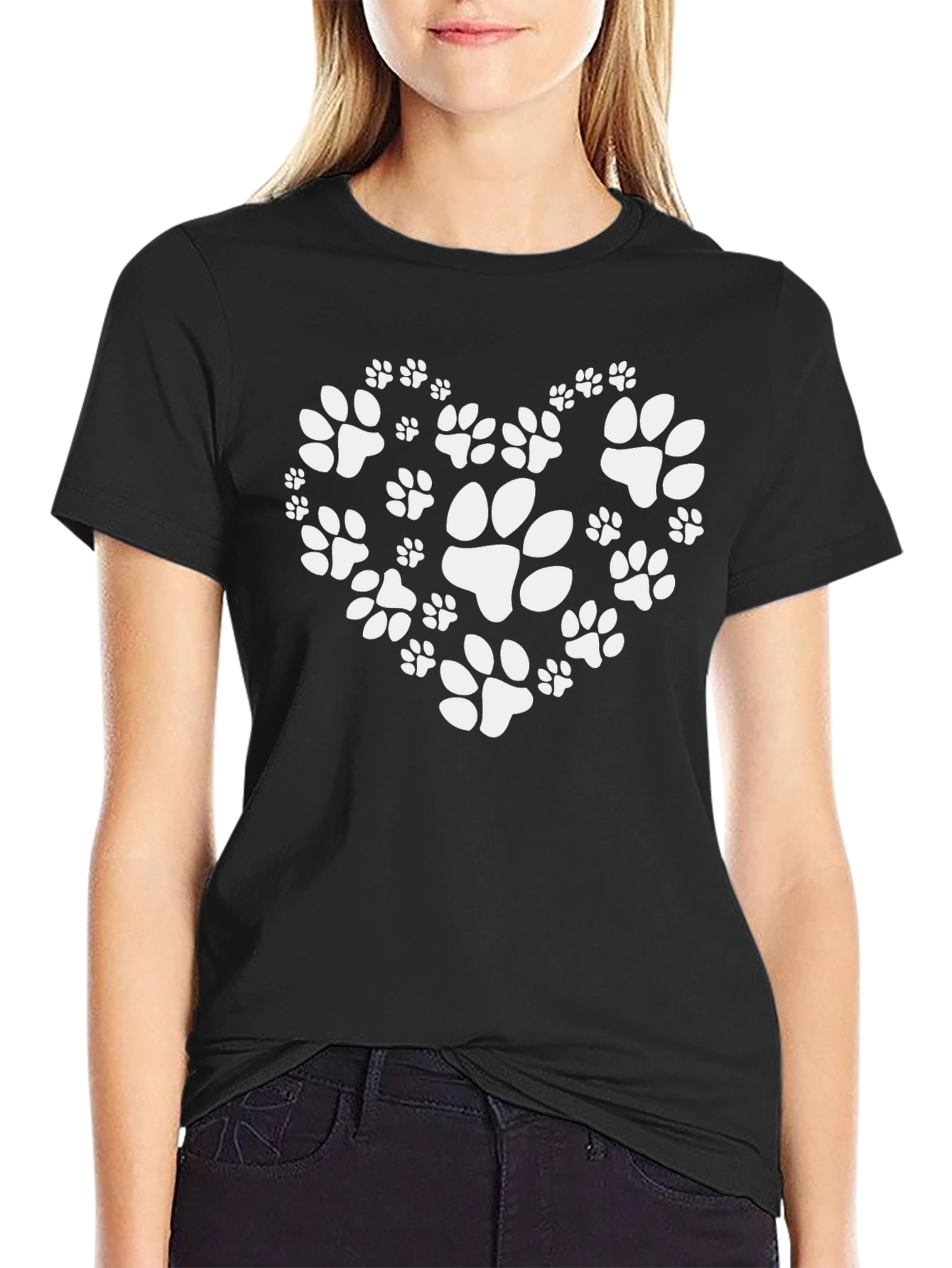 Paw Print Heart Black T-Shirt