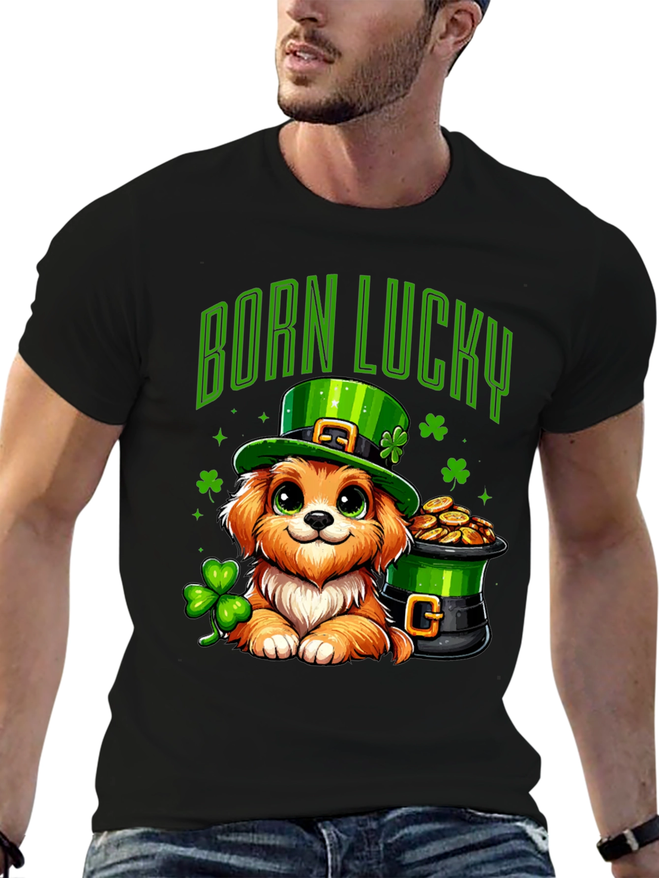 Born Lucky St. Patricks Day Dog T-Shirt