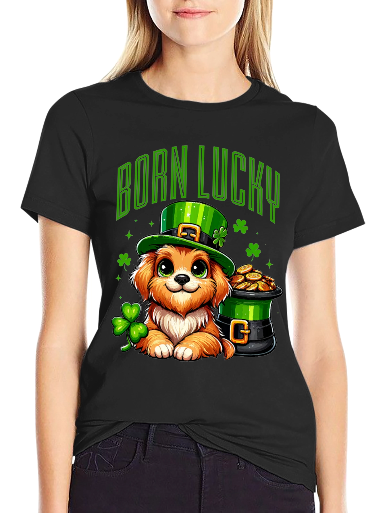 Born Lucky St. Patricks Day Dog T-Shirt