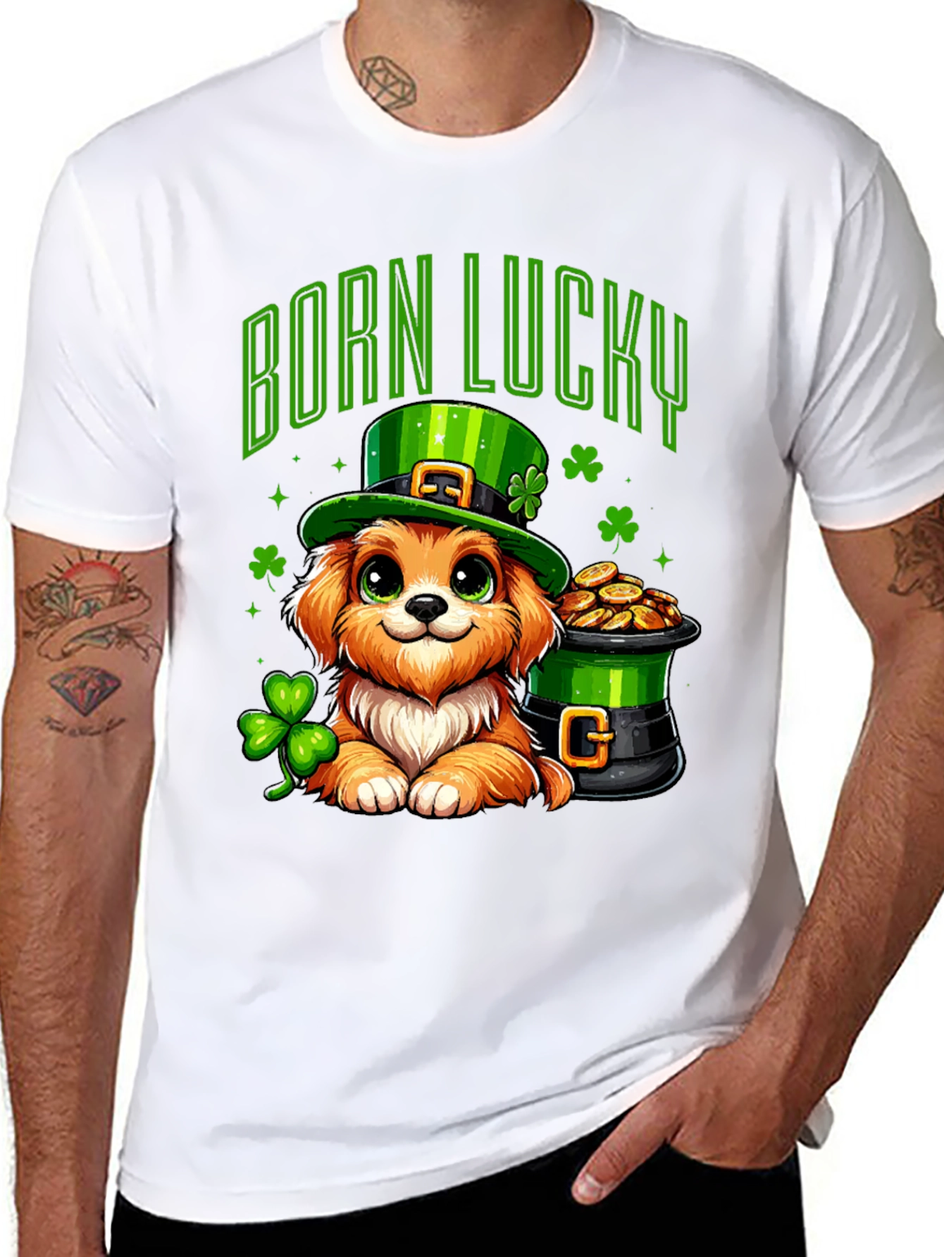 Born Lucky St. Patricks Day Dog T-Shirt