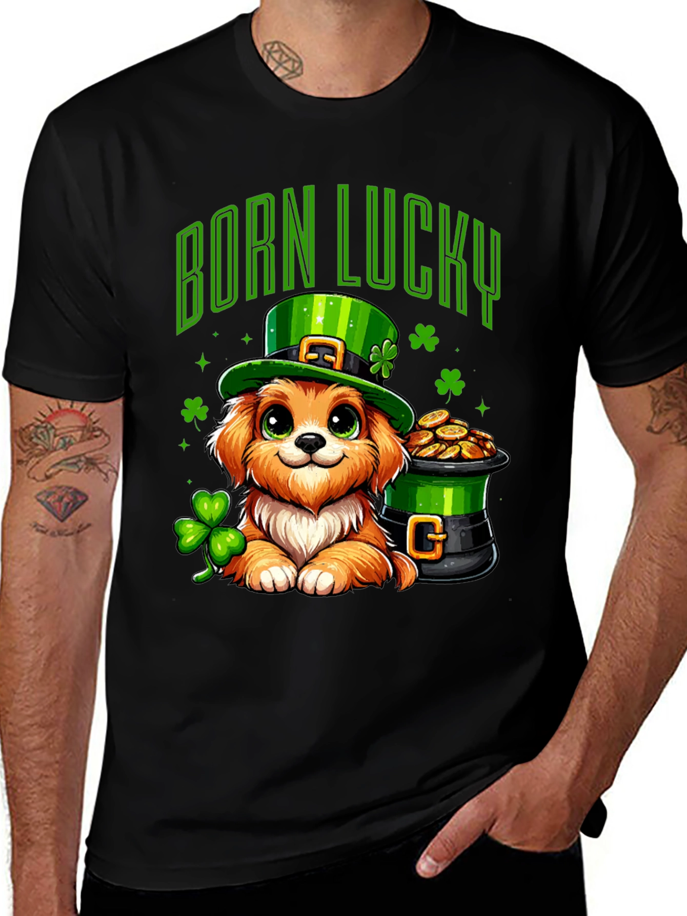 Born Lucky St. Patricks Day Dog T-Shirt