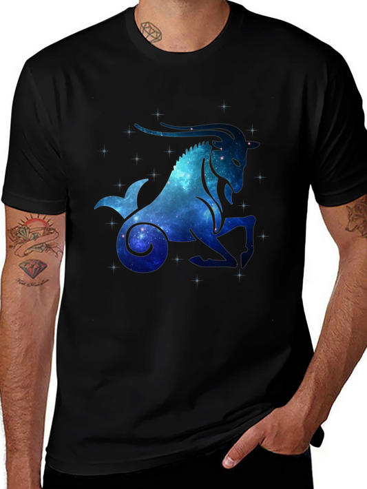 Capricorn Zodiac T-Shirt - Galaxy Design Black Tee