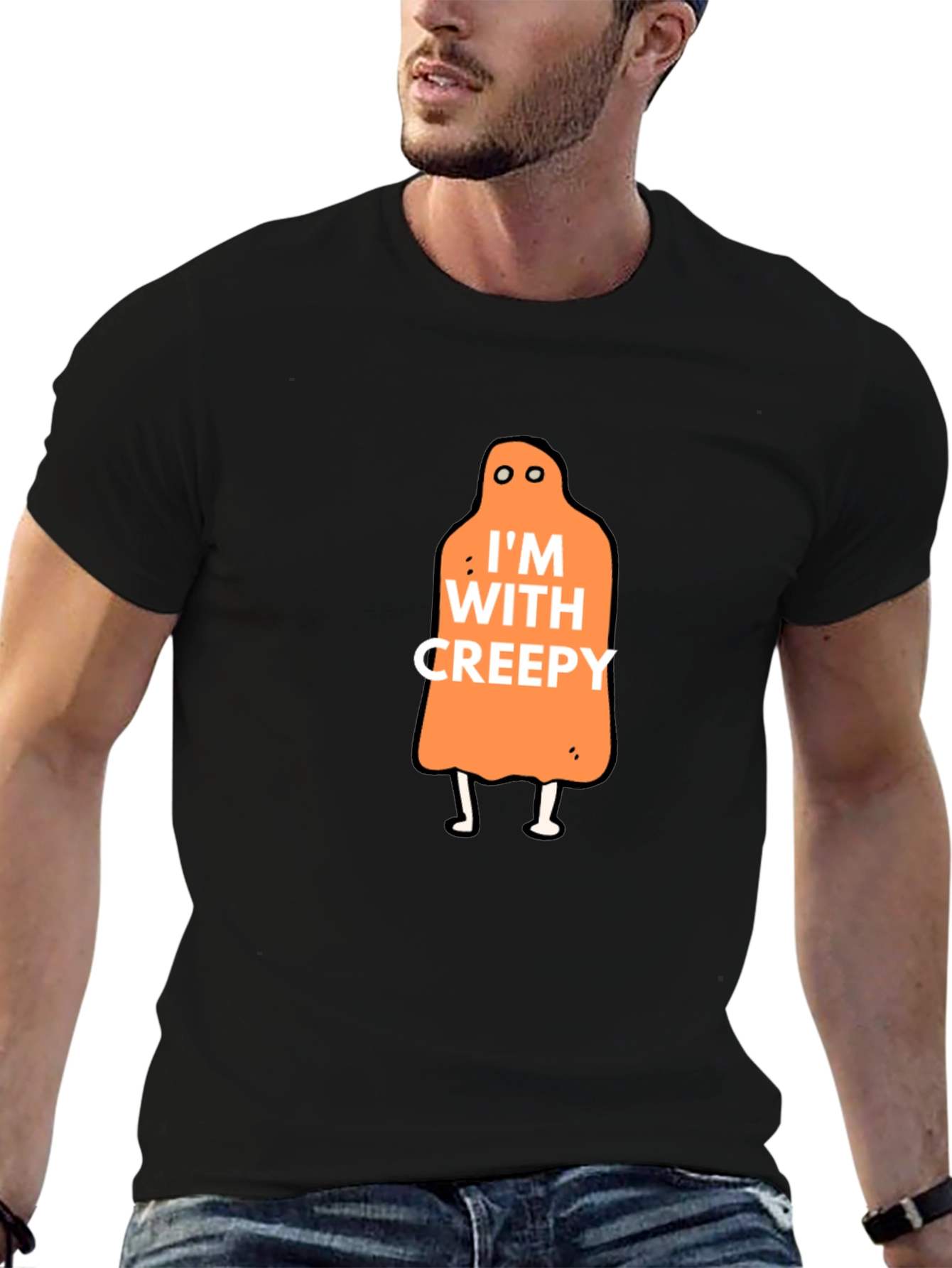 Im With Creepy Halloween Graphic Tee - Black