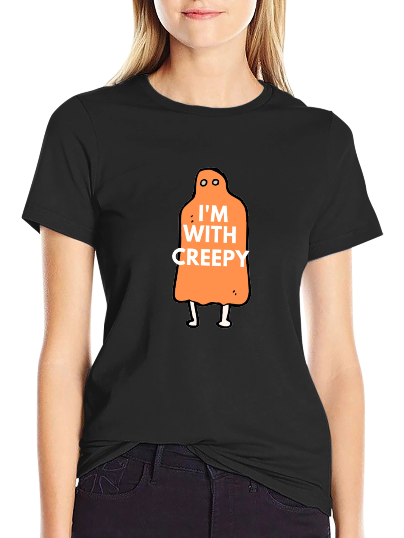 Im With Creepy Halloween Graphic Tee - Black