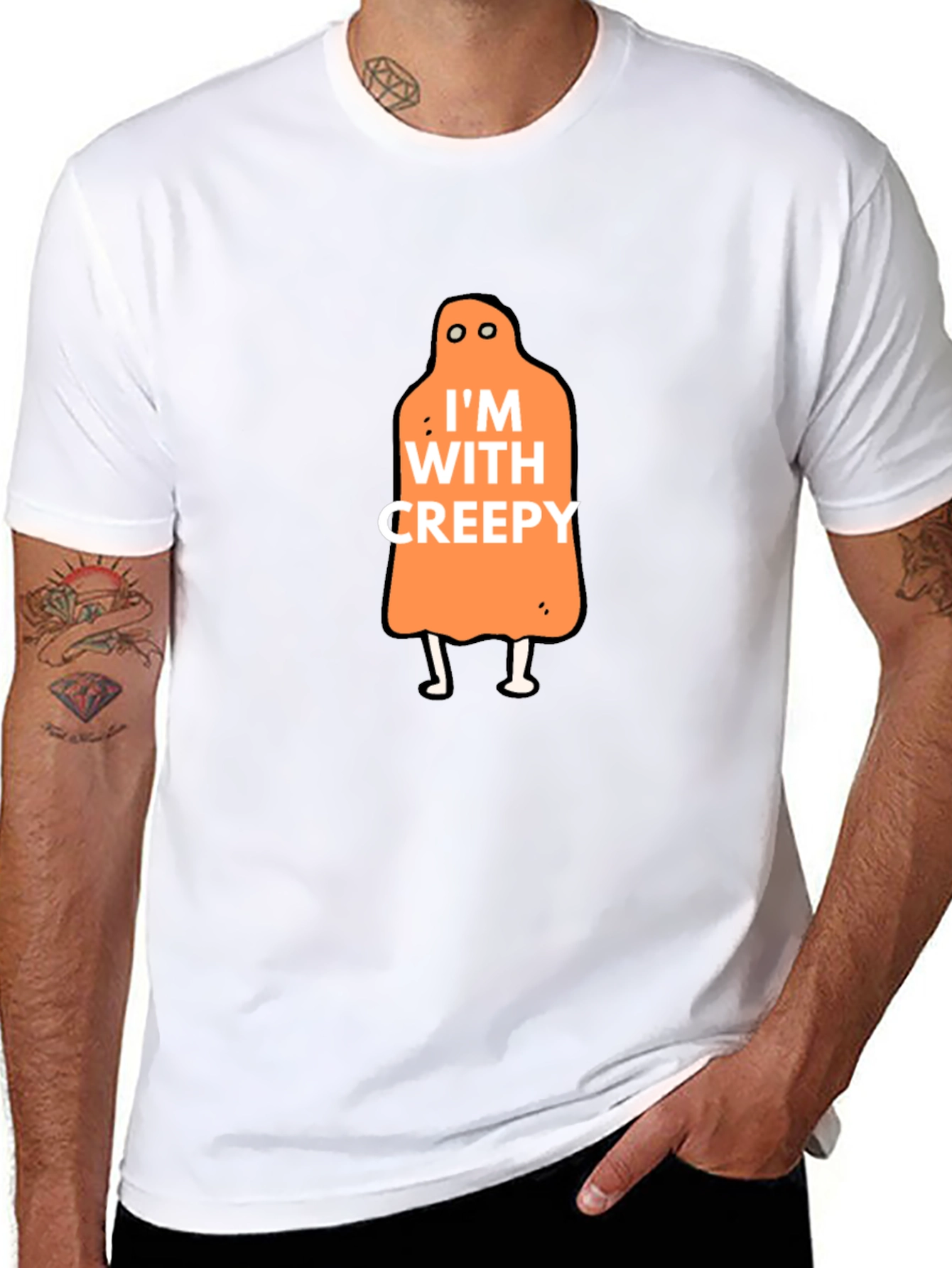 Im With Creepy Halloween Graphic Tee - Black