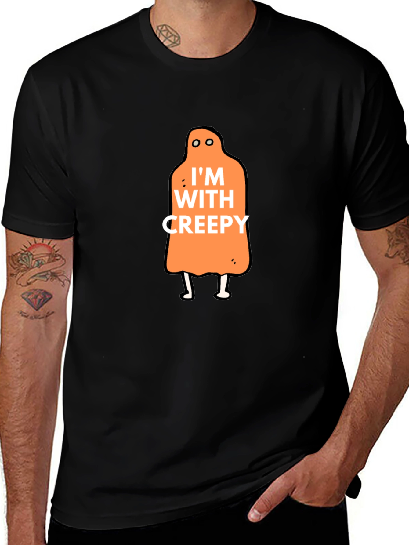 Im With Creepy Halloween Graphic Tee - Black