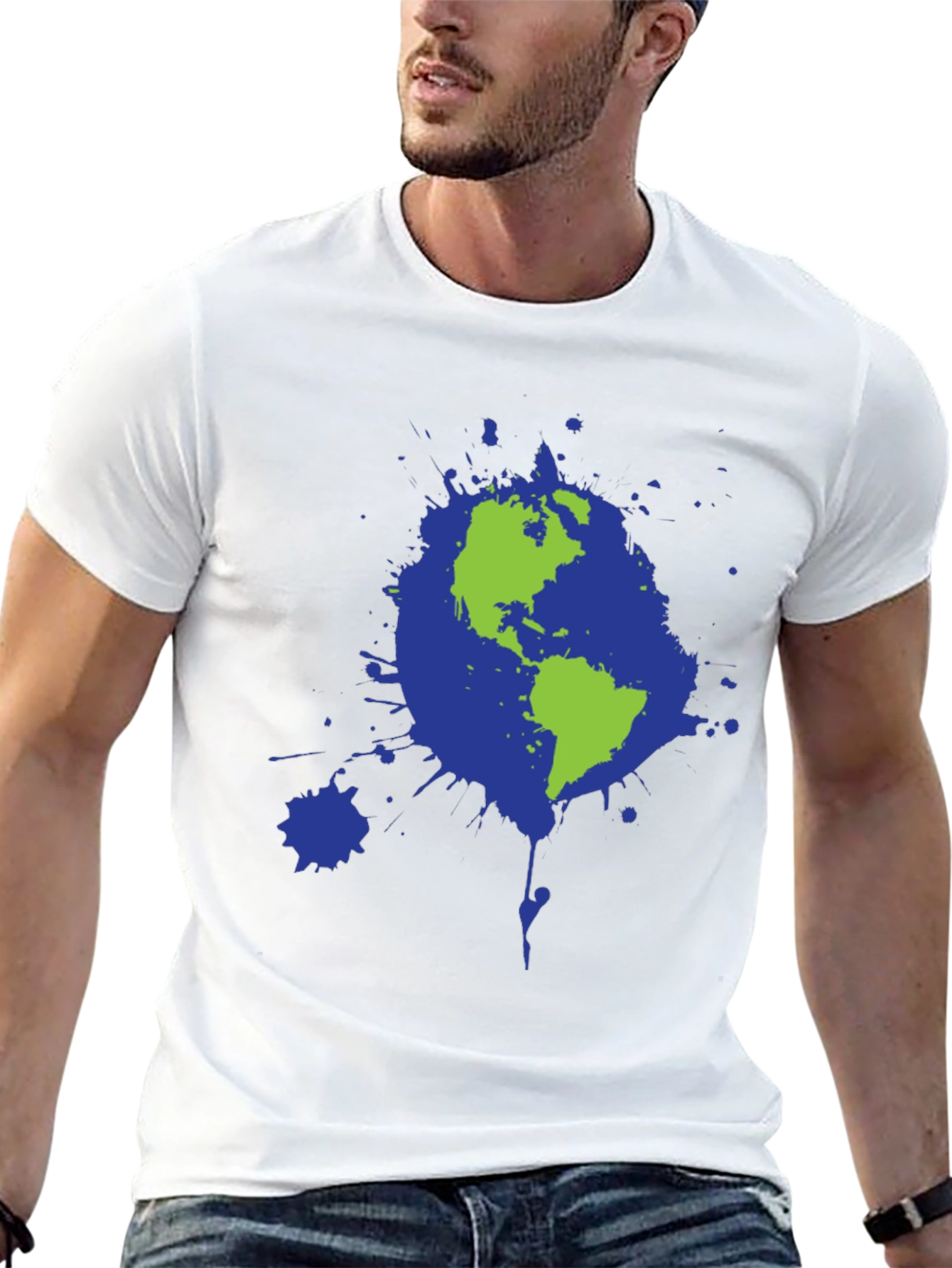 Earth Splatter Graphic Tee - Black Cotton T-Shirt