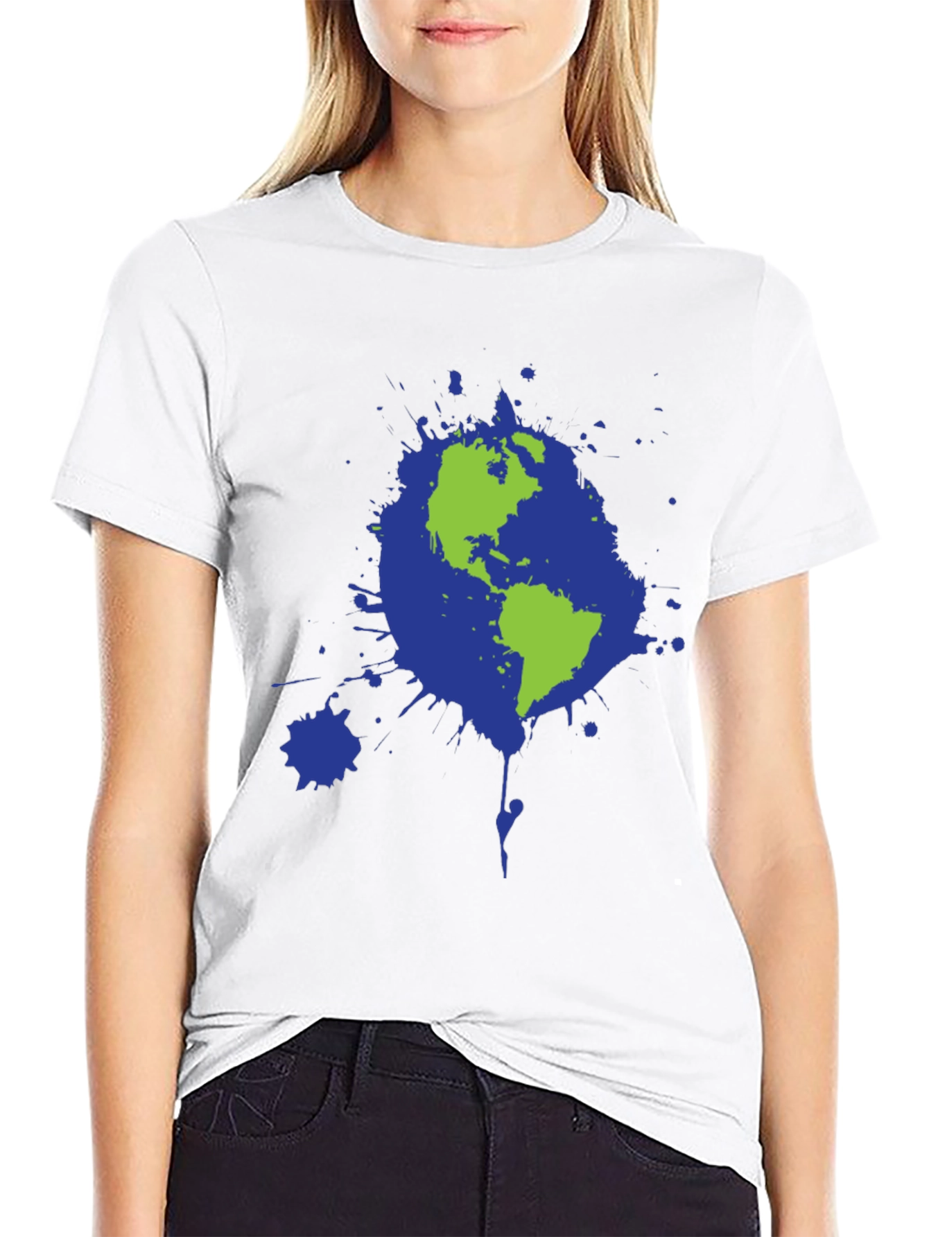 Earth Splatter Graphic Tee - Black Cotton T-Shirt