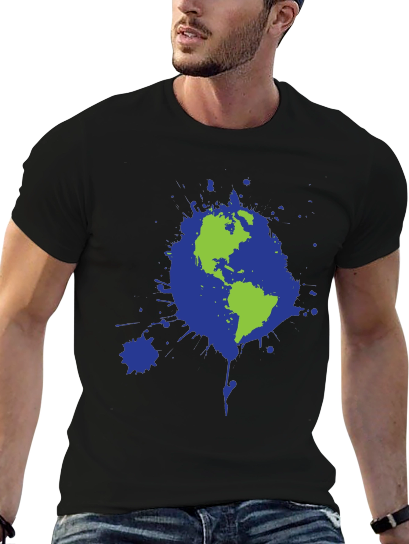 Earth Splatter Graphic Tee - Black Cotton T-Shirt