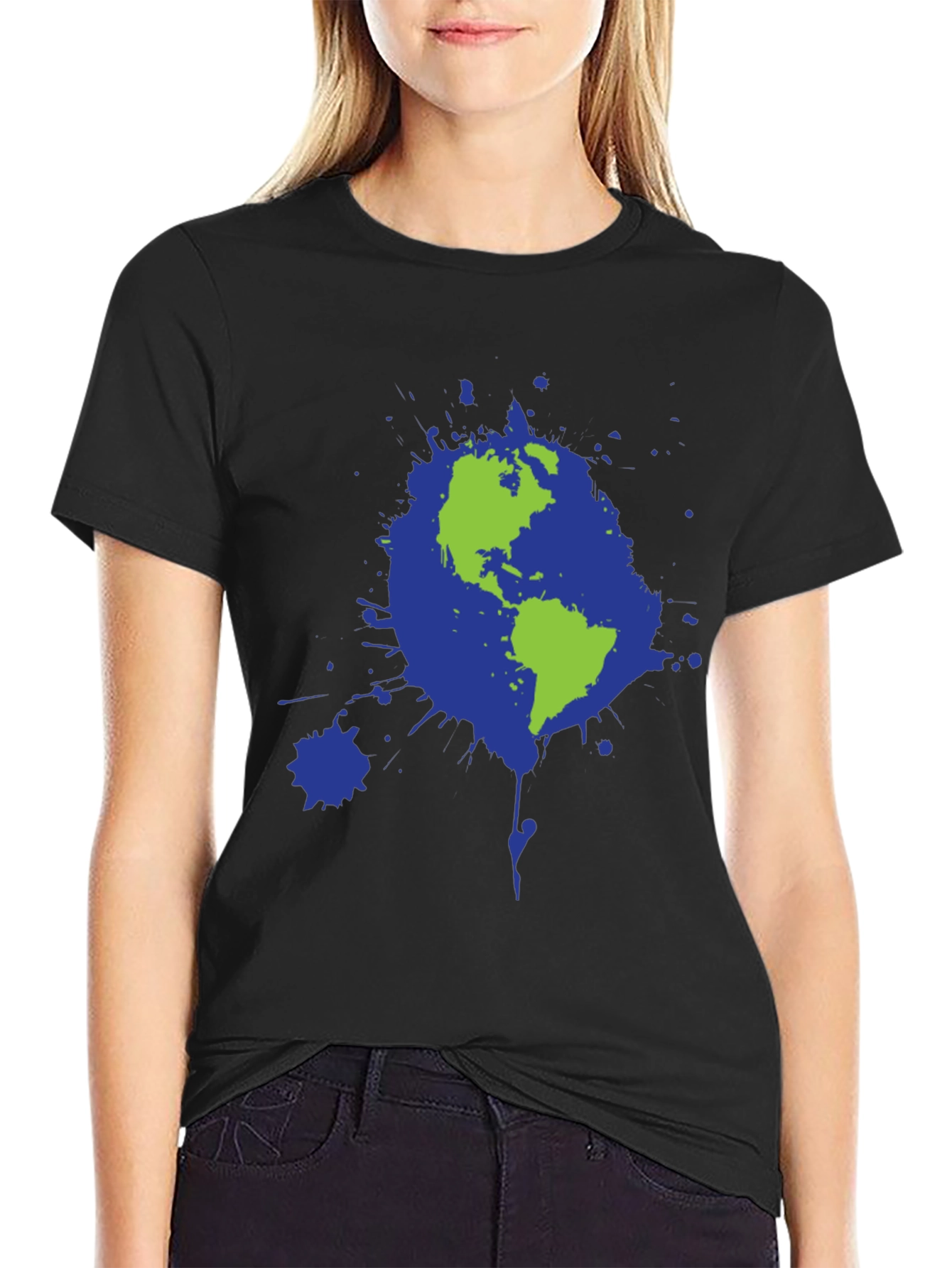 Earth Splatter Graphic Tee - Black Cotton T-Shirt