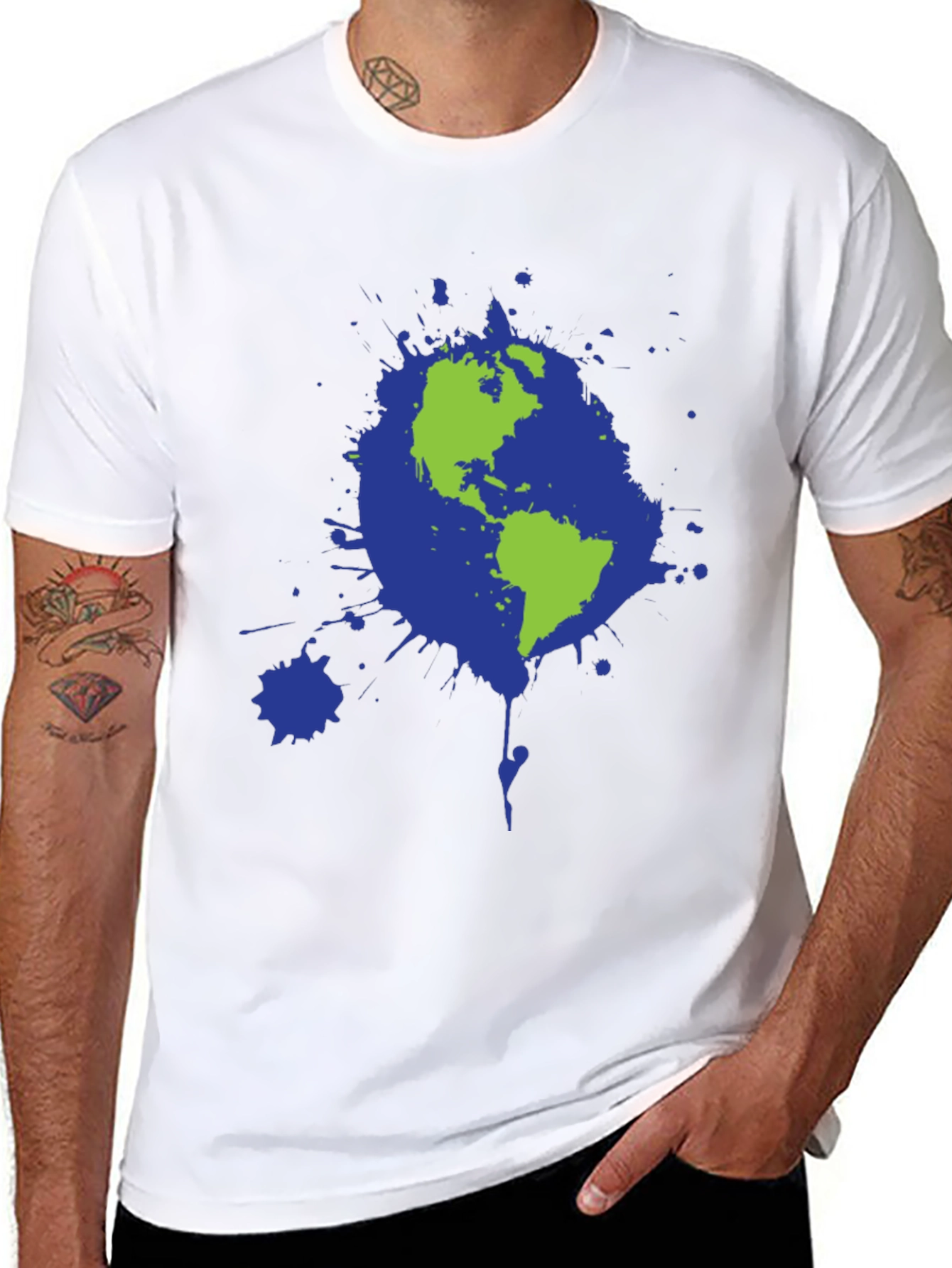Earth Splatter Graphic Tee - Black Cotton T-Shirt