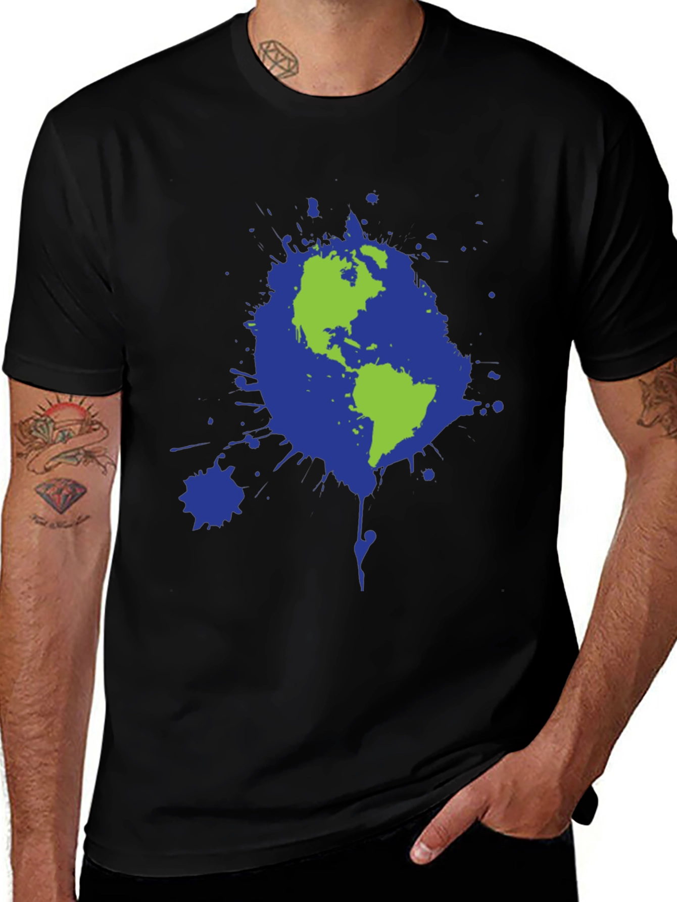 Earth Splatter Graphic Tee - Black Cotton T-Shirt