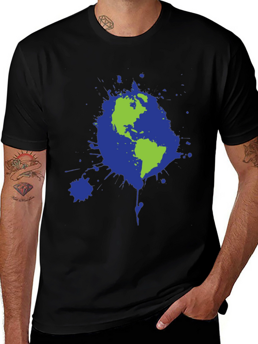 Earth Splatter Graphic Tee - Black Cotton T-Shirt