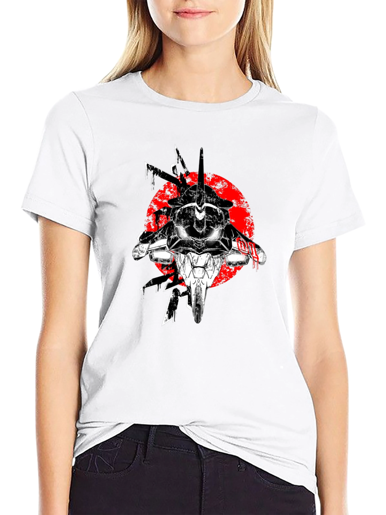 Anime Mech Graphic T-Shirt - Black