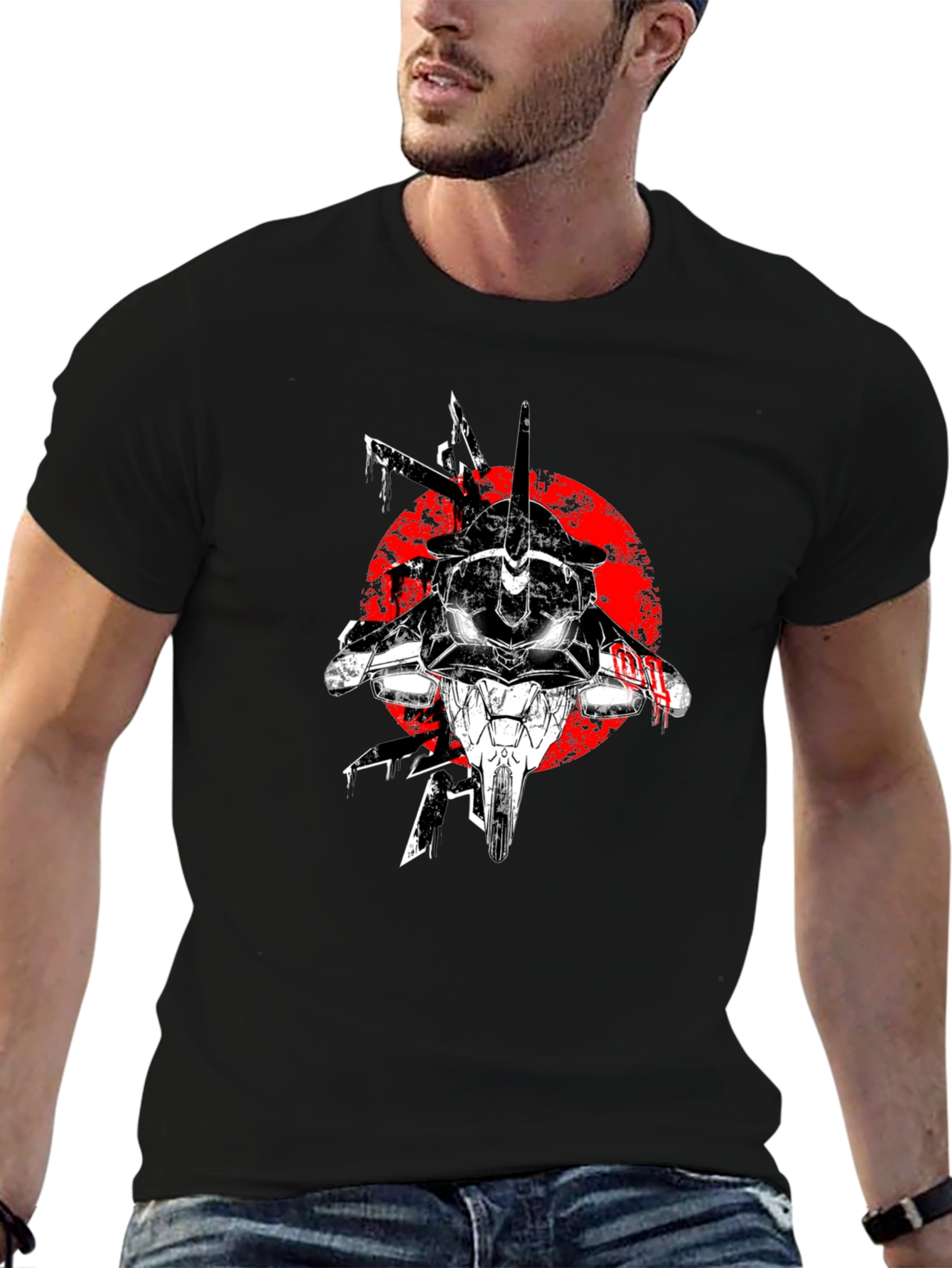 Anime Mech Graphic T-Shirt - Black