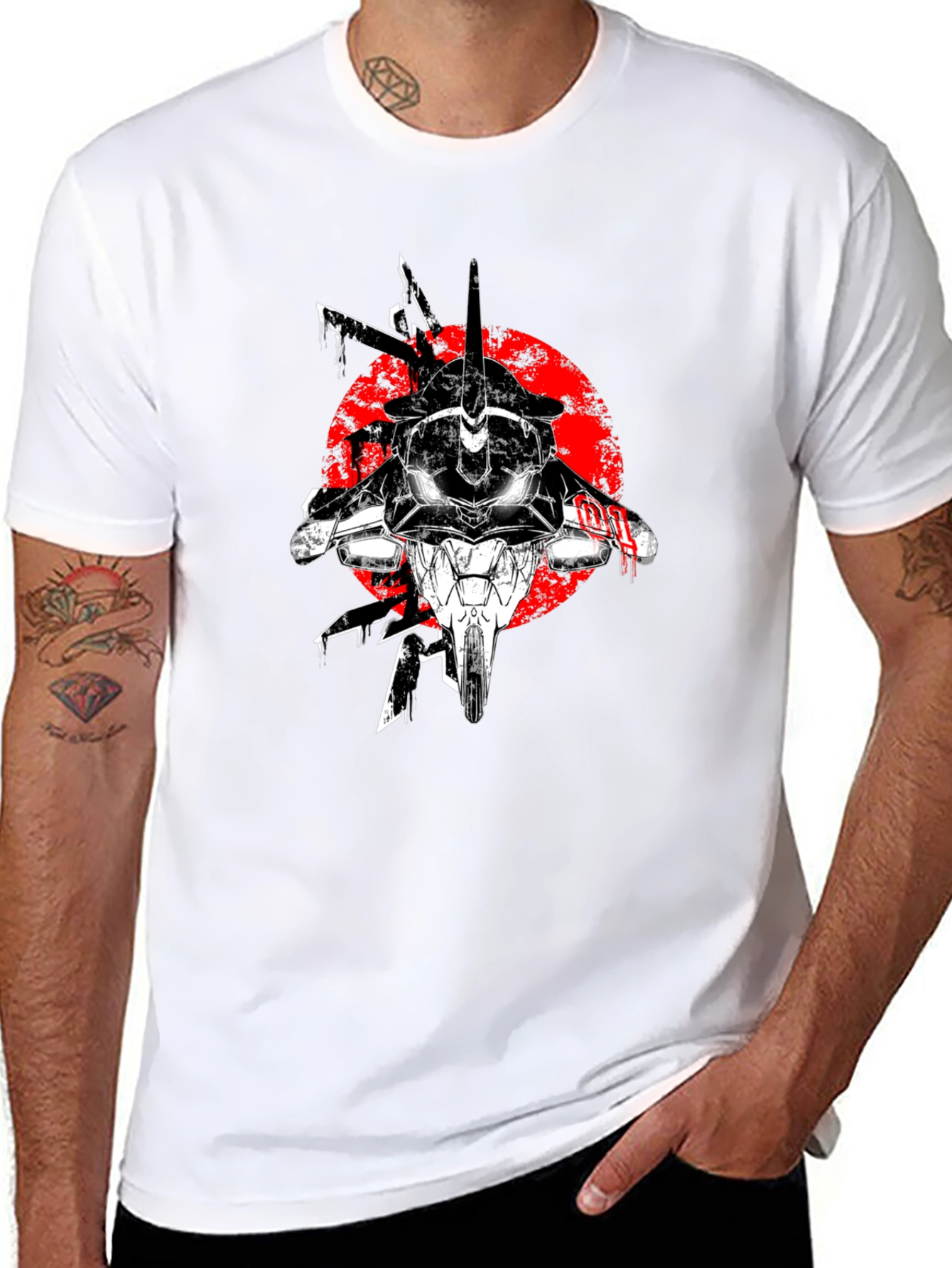 Anime Mech Graphic T-Shirt - Black