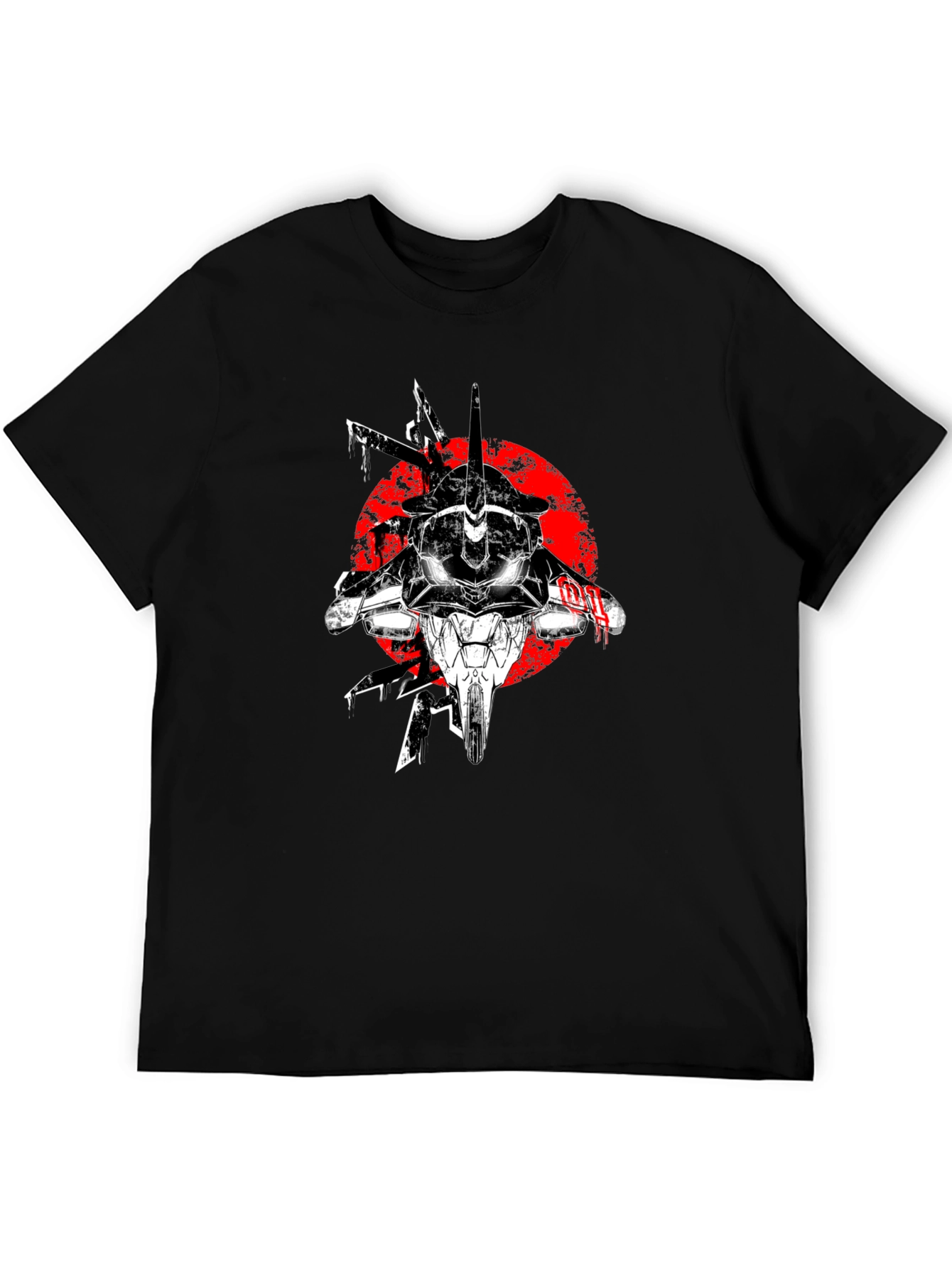 Anime Mech Graphic T-Shirt - Black