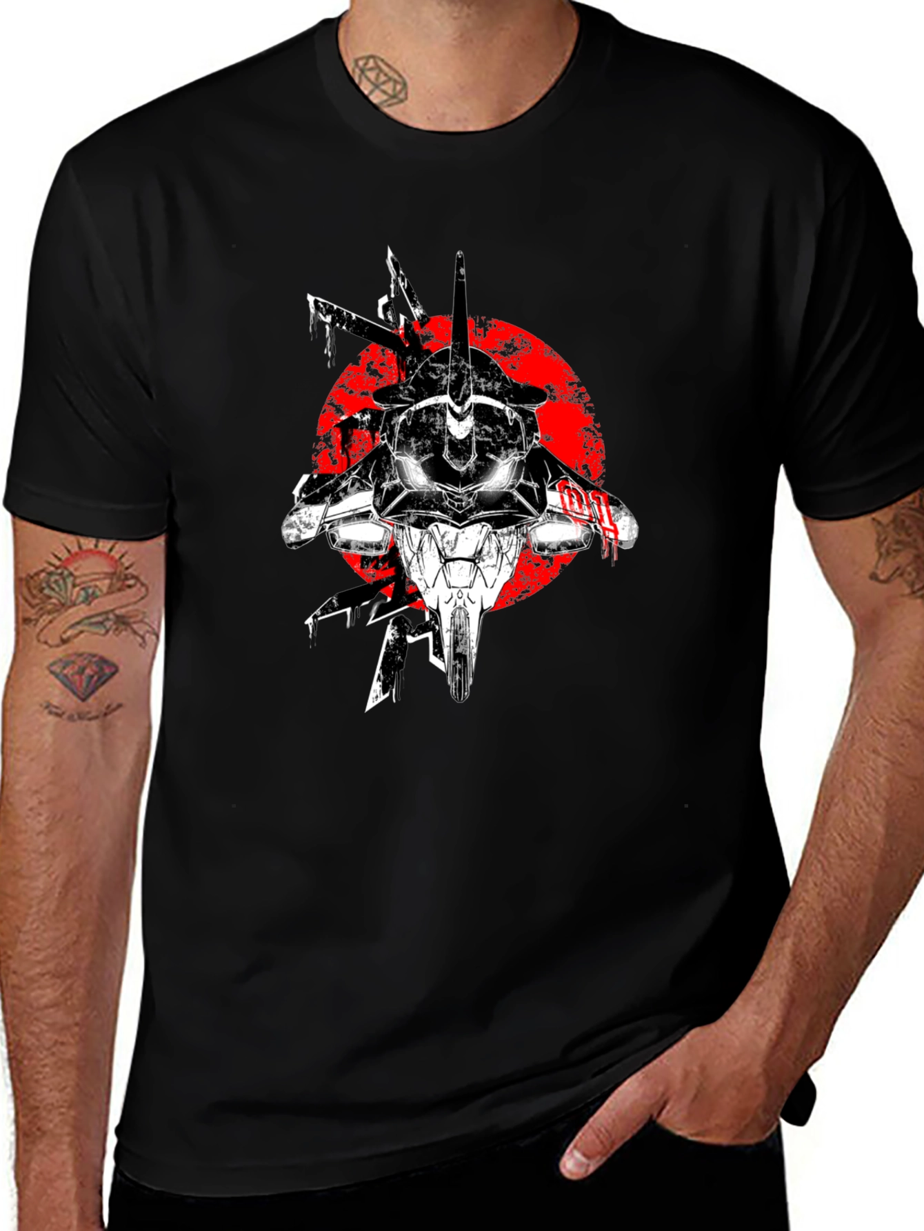Anime Mech Graphic T-Shirt - Black