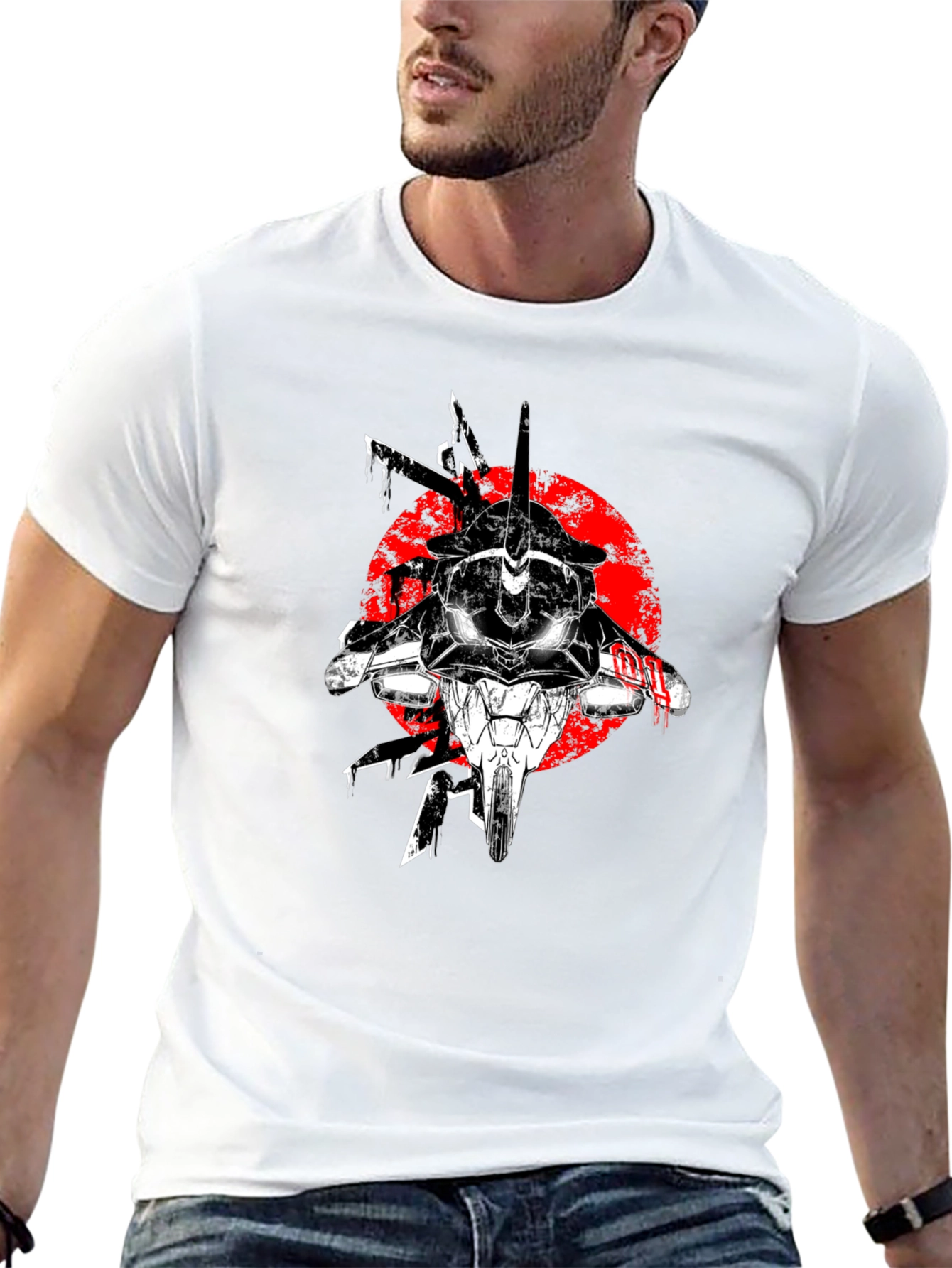 Anime Mech Graphic T-Shirt - Black