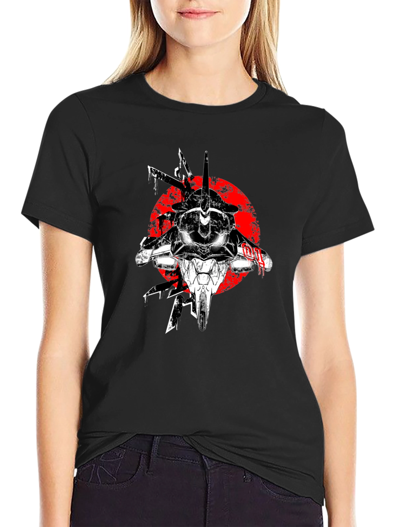Anime Mech Graphic T-Shirt - Black