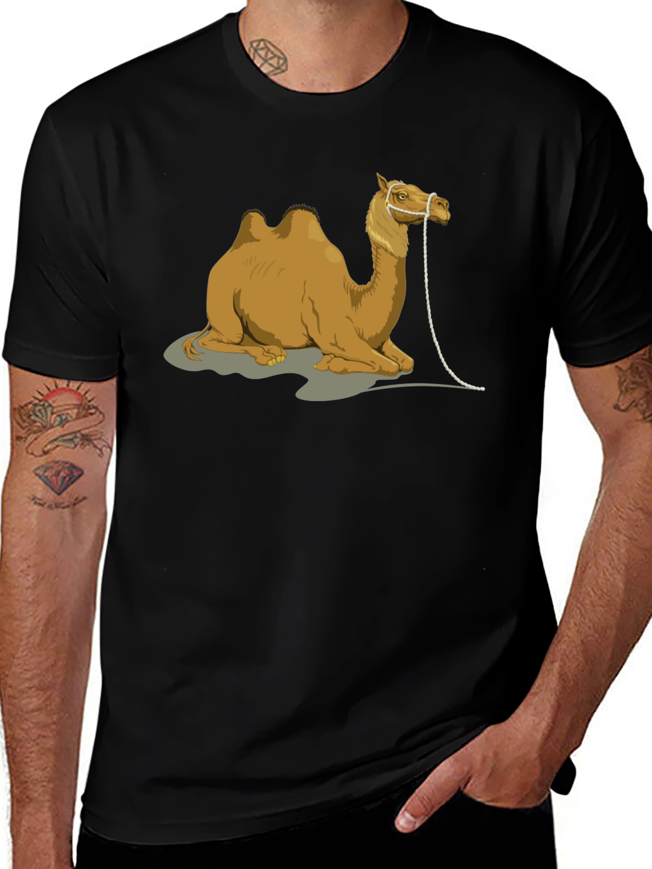 Camel Graphic Print Crew Neck T-Shirt